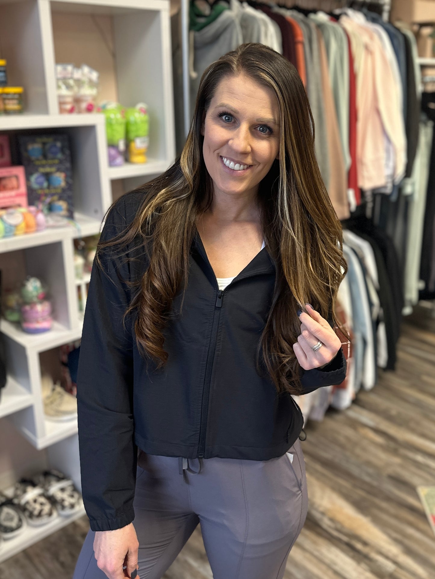Solid Black Cropped Active Jacket