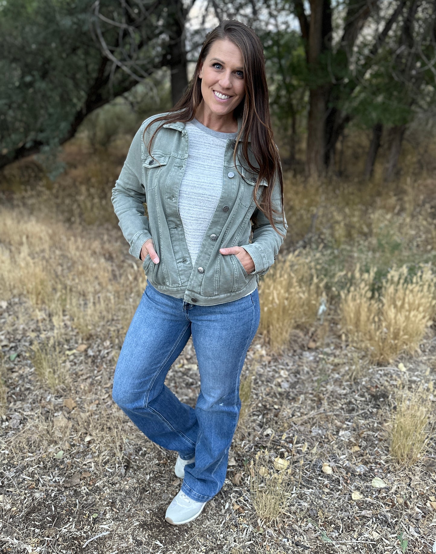 Olive Washed Button Up Jacket