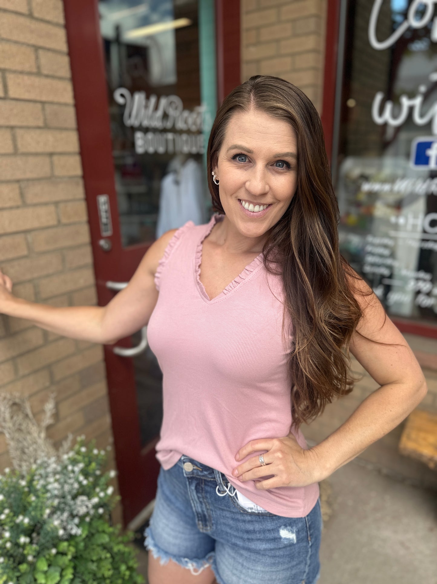 V-Neck Frilled Knit Top