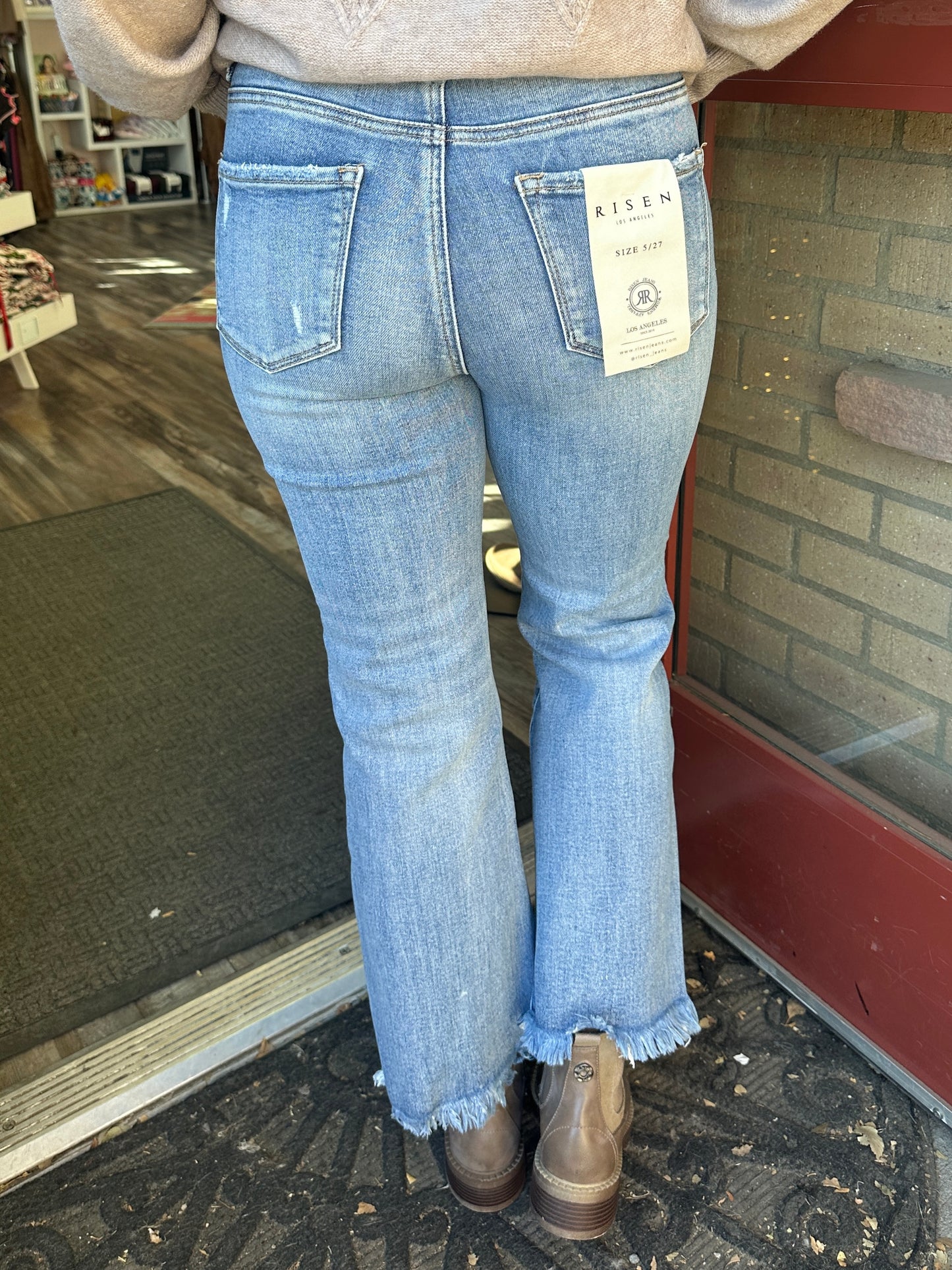 Light Wash Frayed Bootcut Jeans