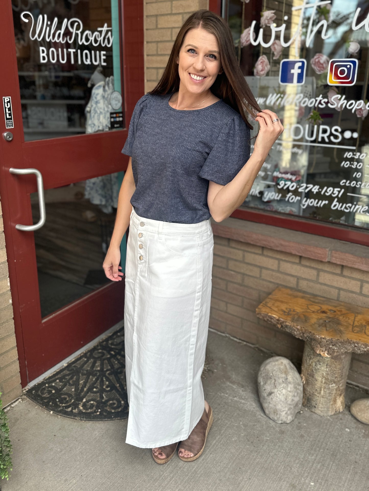 Slate Blue Textured Puff Blouse