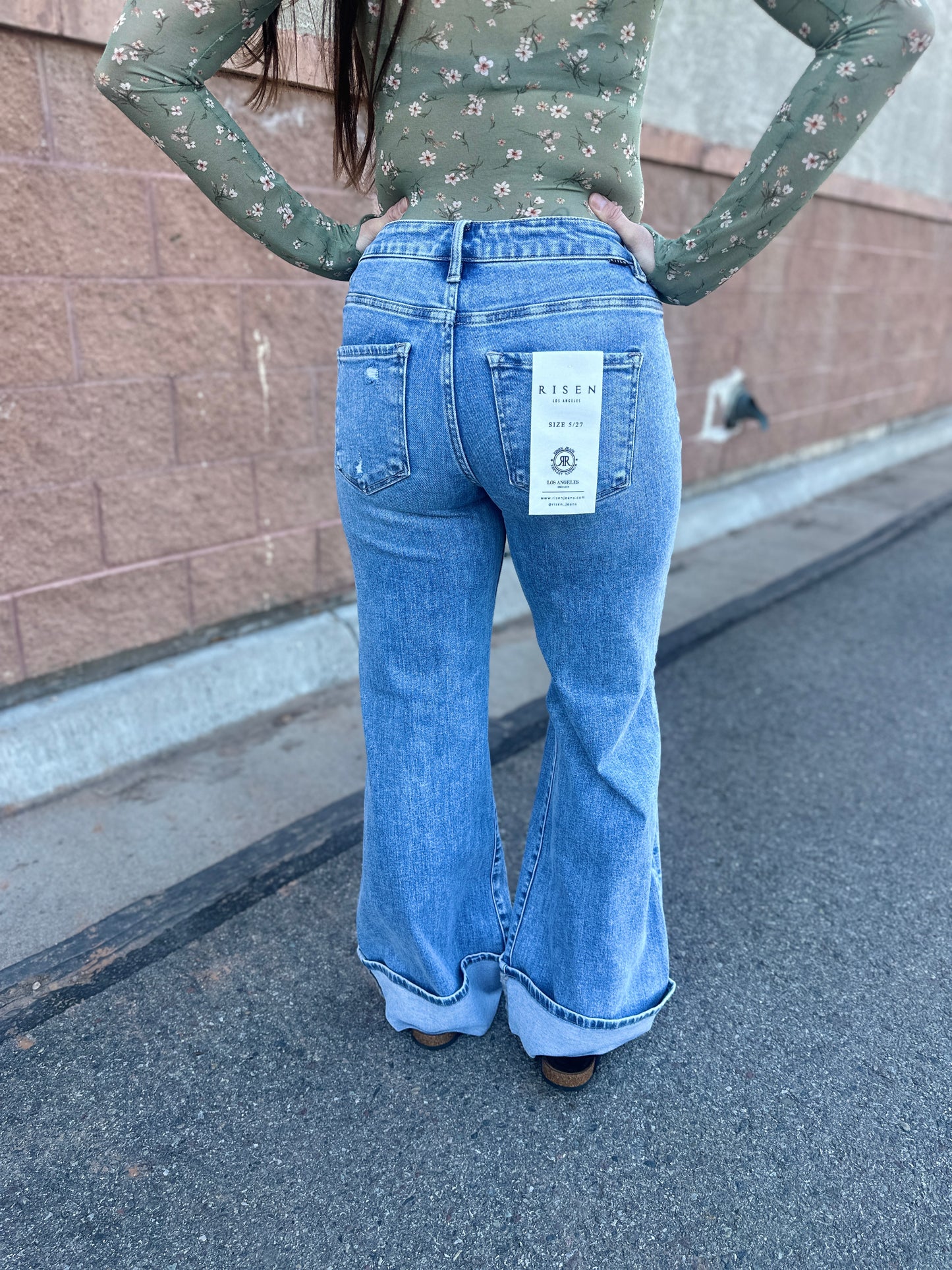 Mid Rise Wide Cuffed Jeans