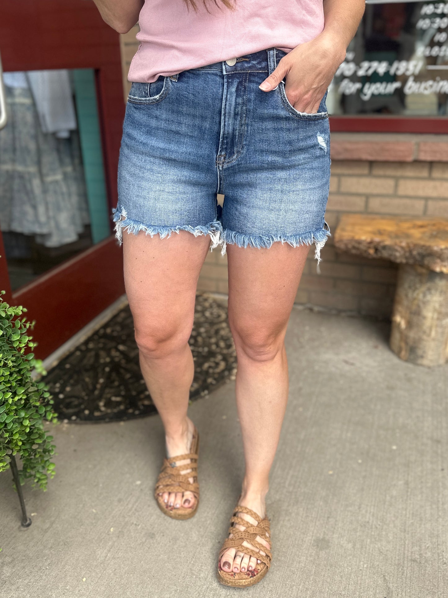 Frayed Medium Wash Kate Shorts