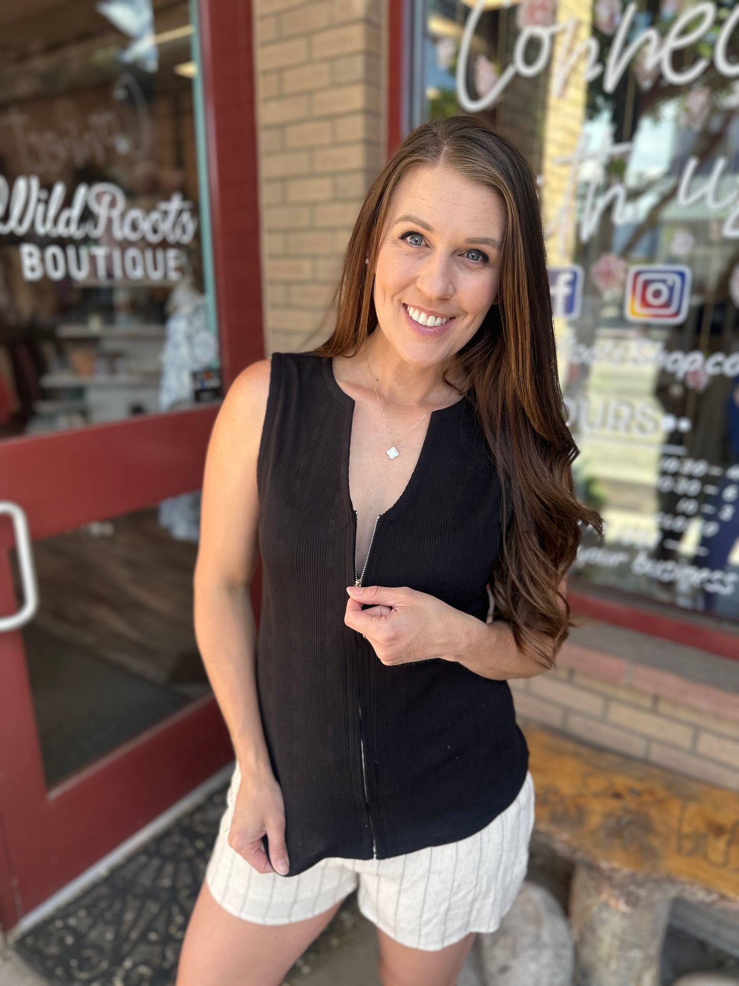Textured Tank With Zipper Detail