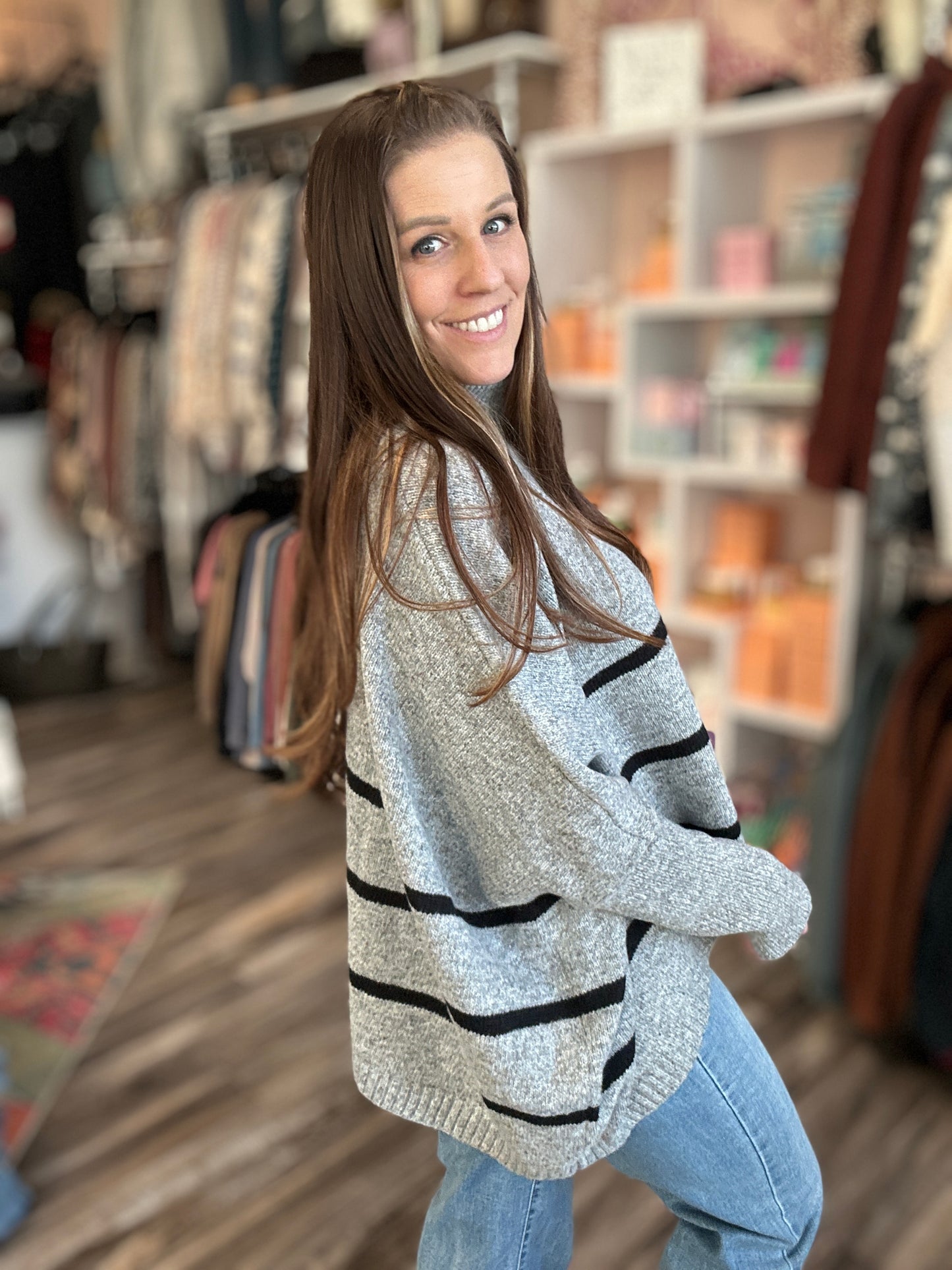 Striped Heather Grey Dolman Pullover