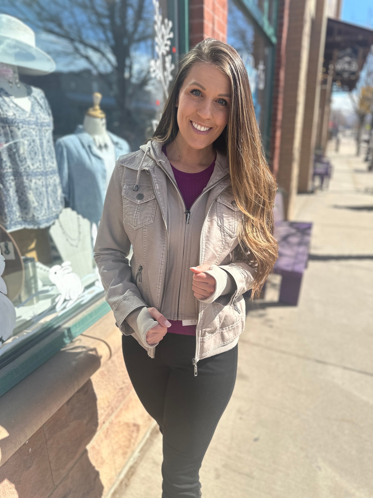 Leather Bomber Jacket with Removable Hood