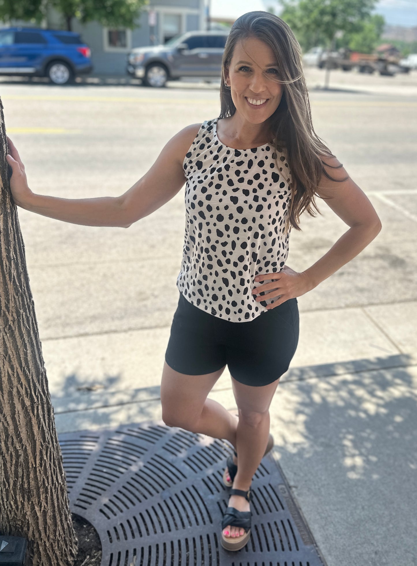 Polka Dot Sleeveless Knit Top