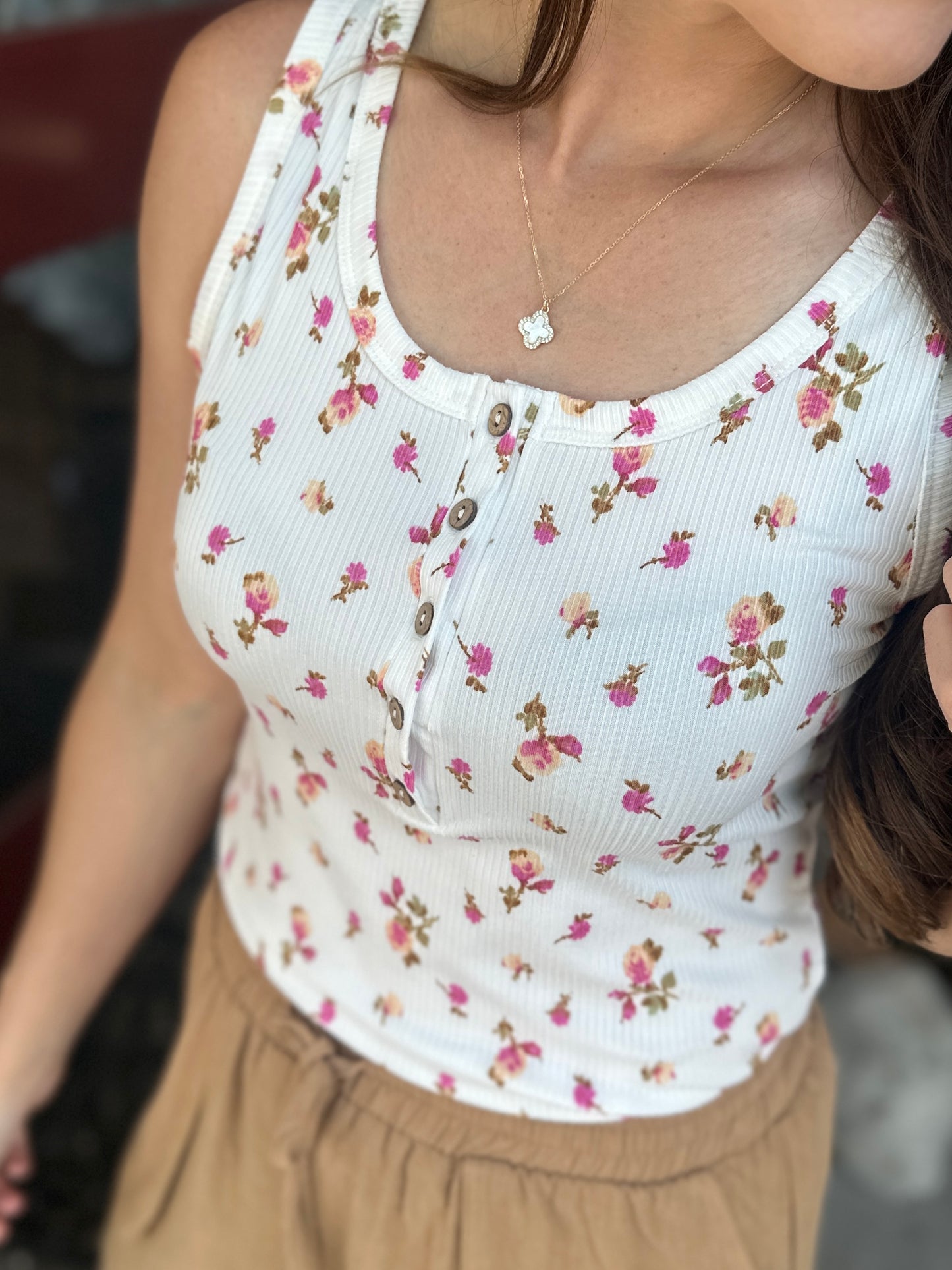 Ribbed Floral Tank