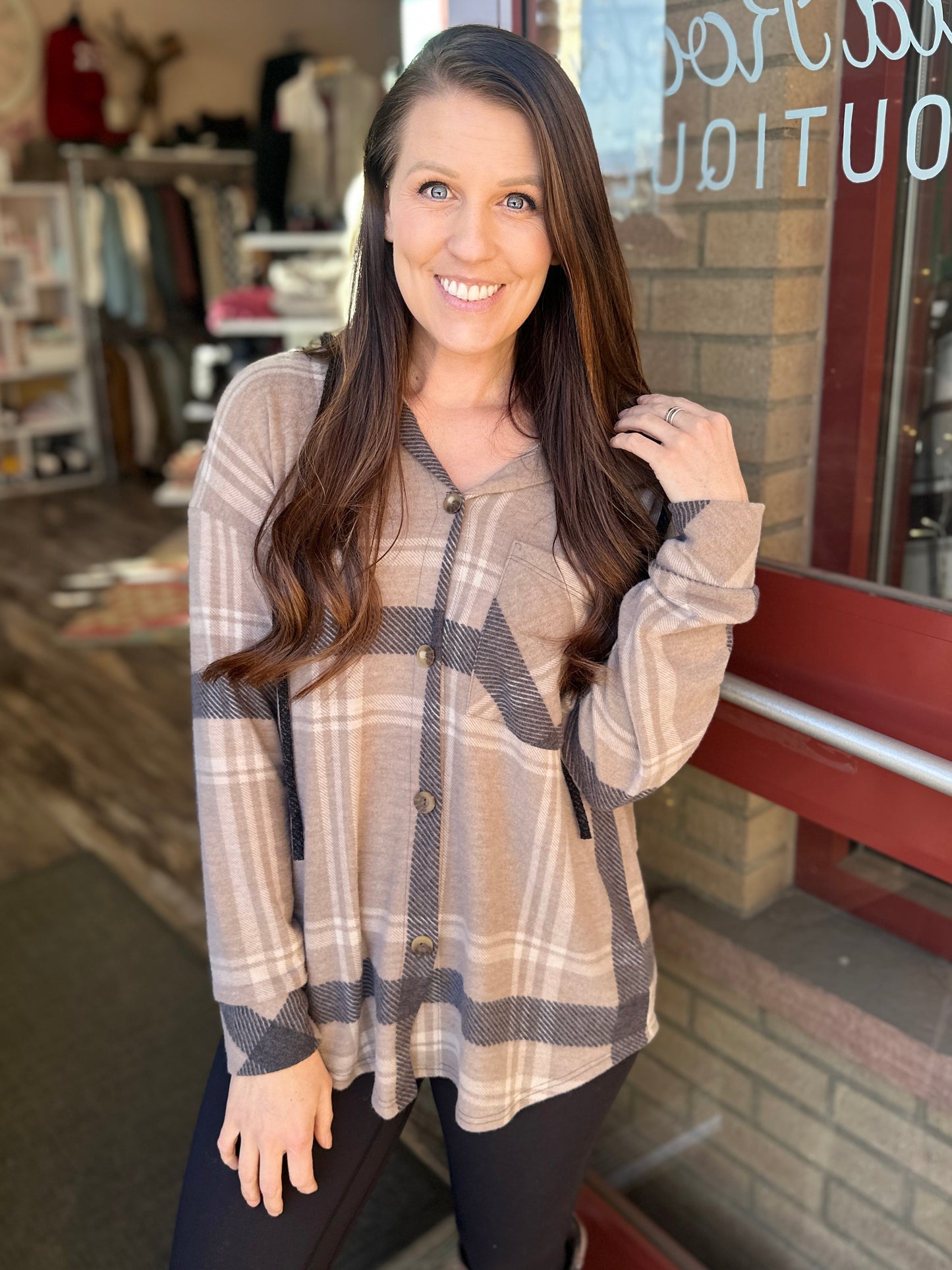 Plaid Button Down Hooded Shacket
