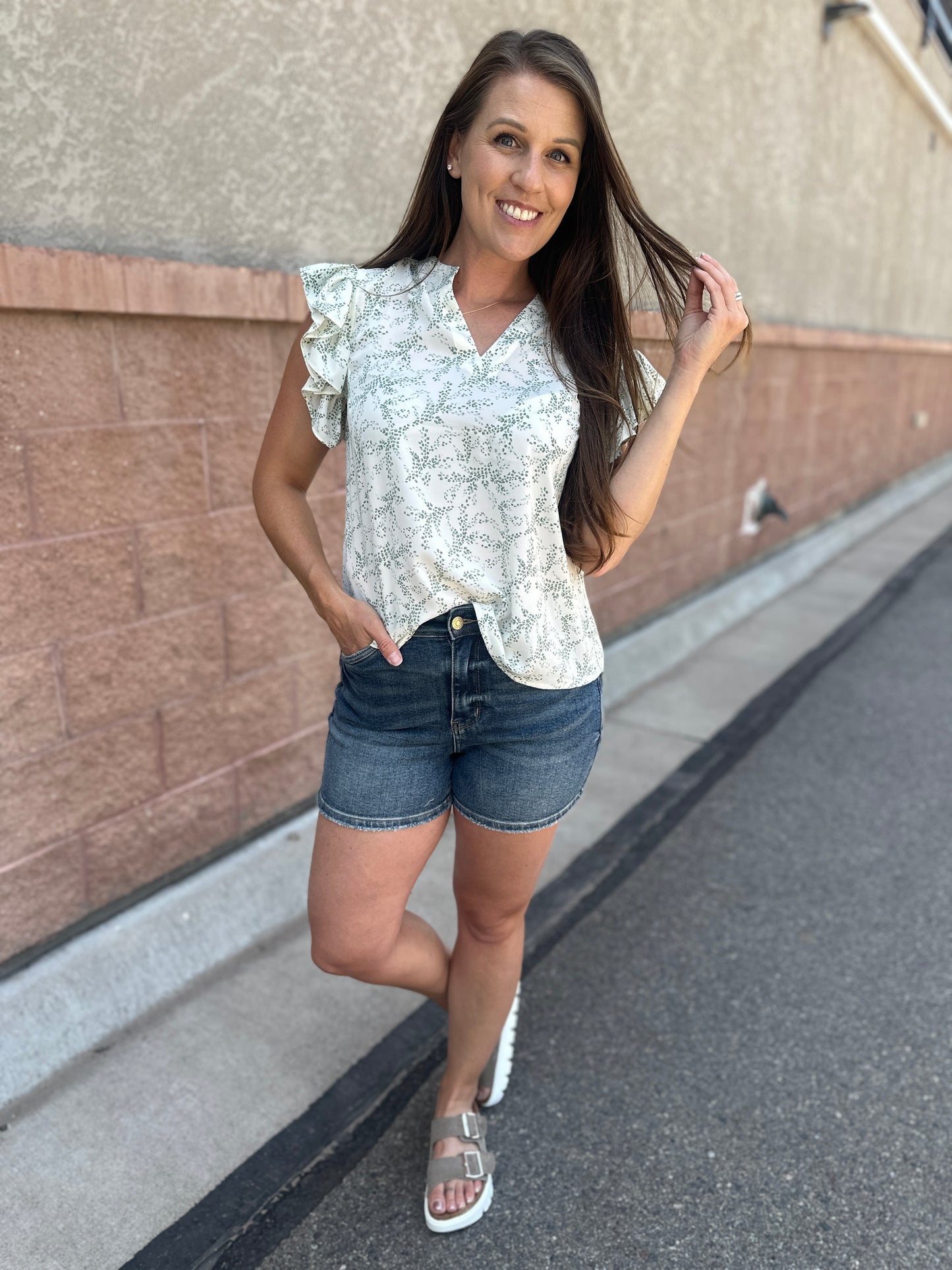 Ivory Floral Ruffle Blouse
