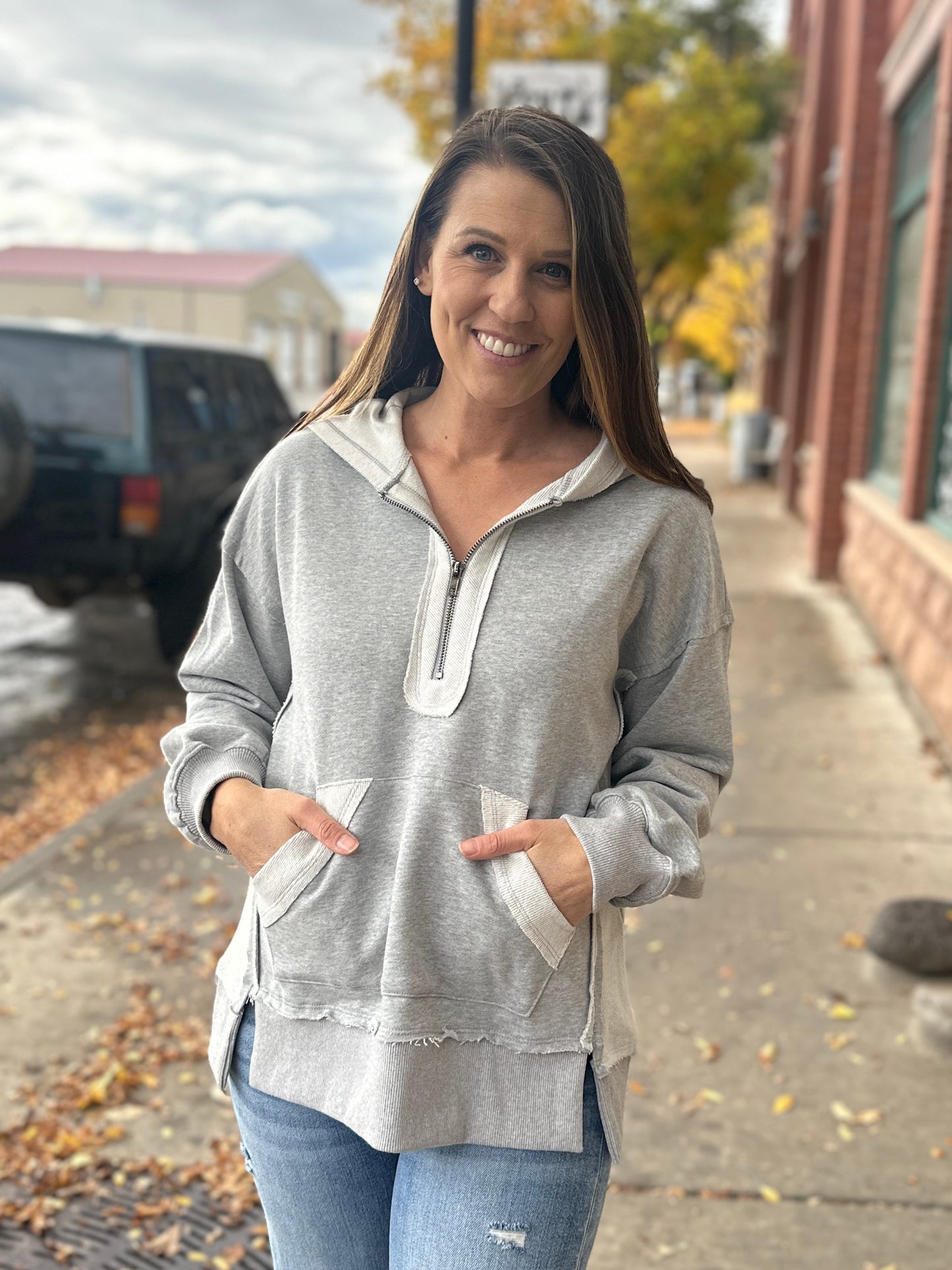 Reverse Stitched Half Zip Sweater