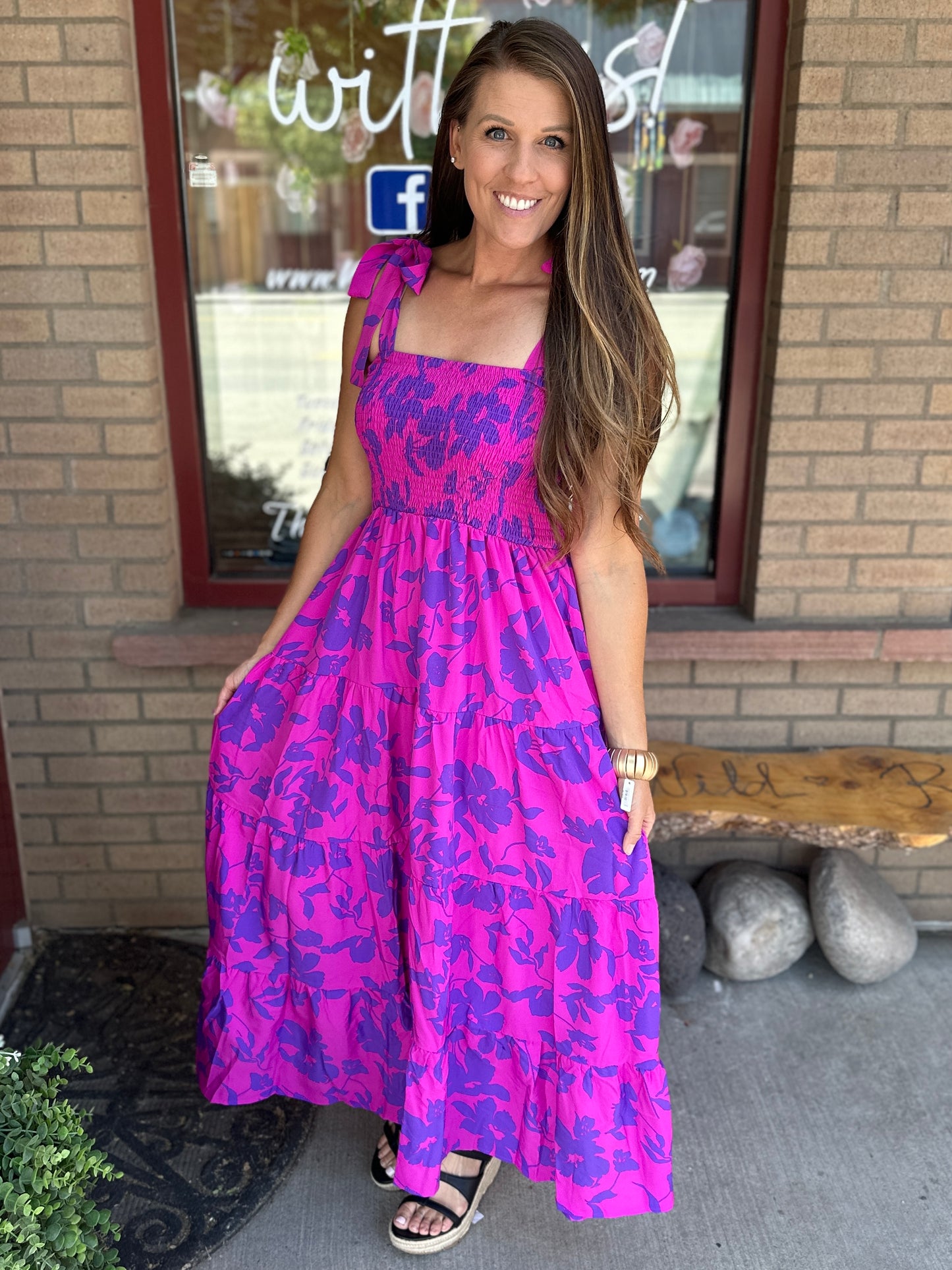 Serina Fuschia Smocked Tiered Dress