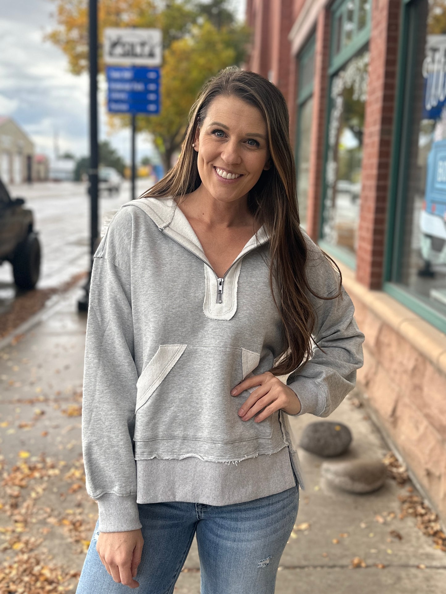 Reverse Stitched Half Zip Sweater