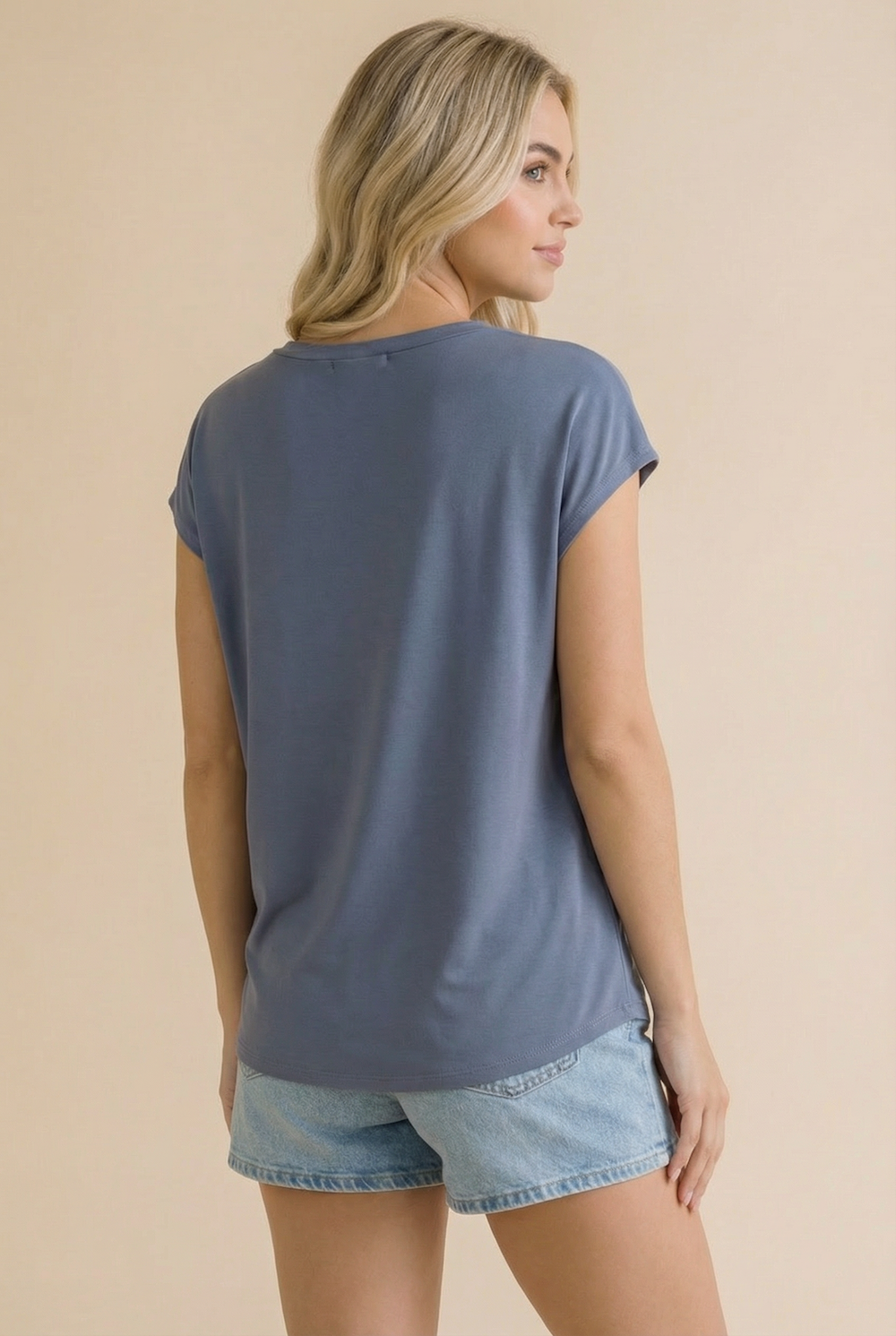 V Neck Cap Sleeve Knit Top