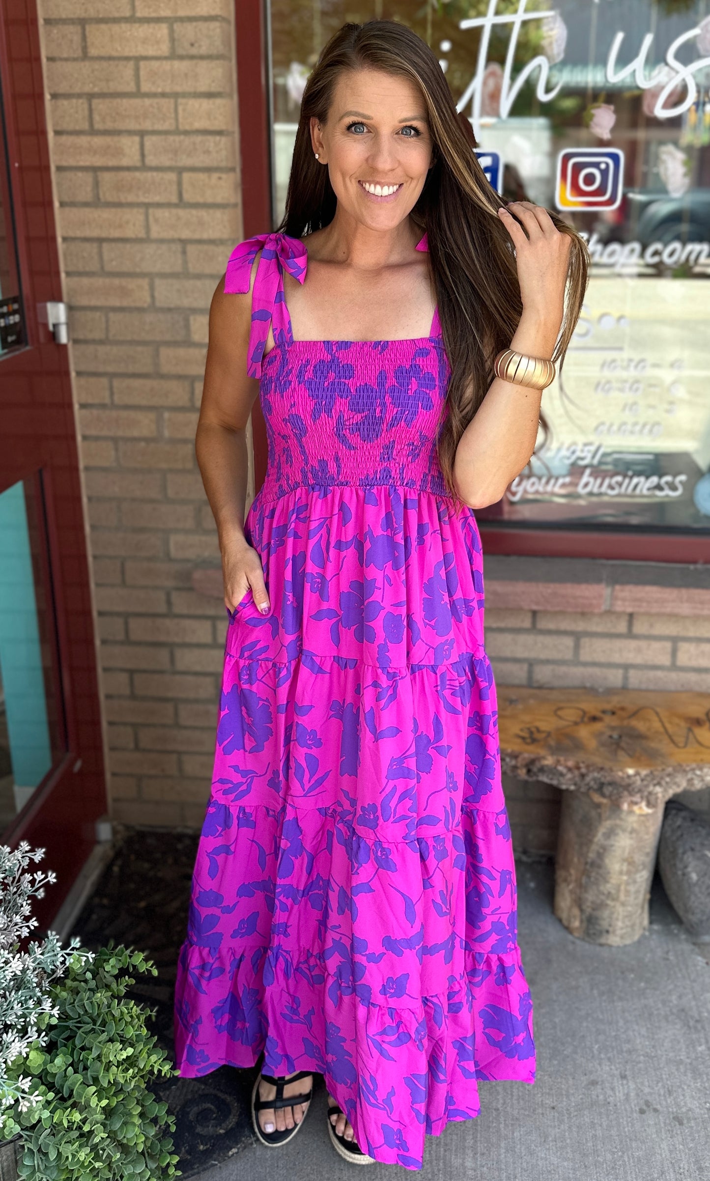 Serina Fuschia Smocked Tiered Dress