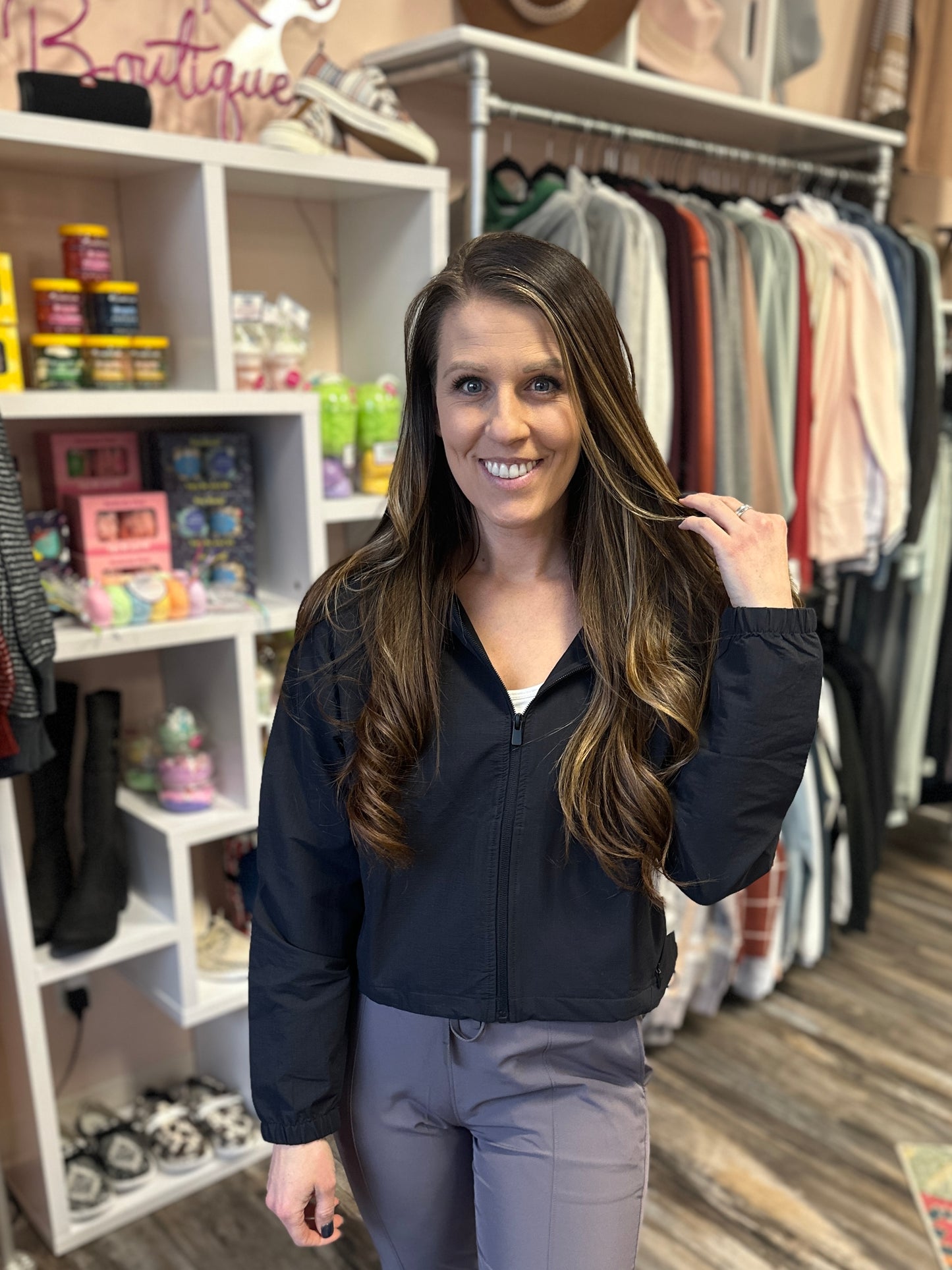 Solid Black Cropped Active Jacket