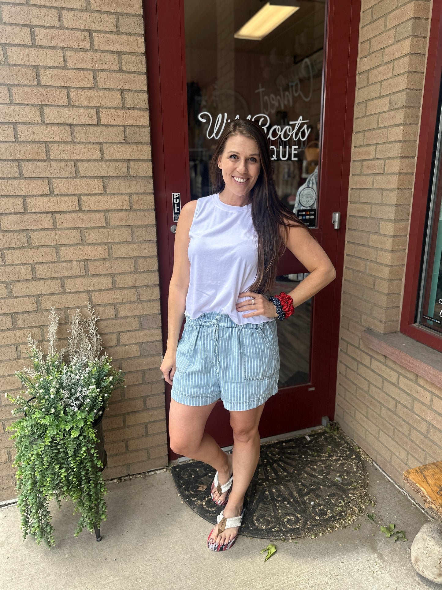 Chambray Tie Waist Shorts