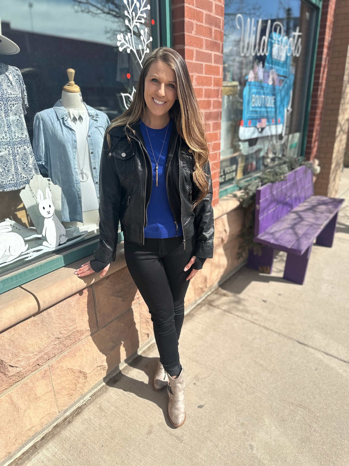 Leather Bomber Jacket with Removable Hood