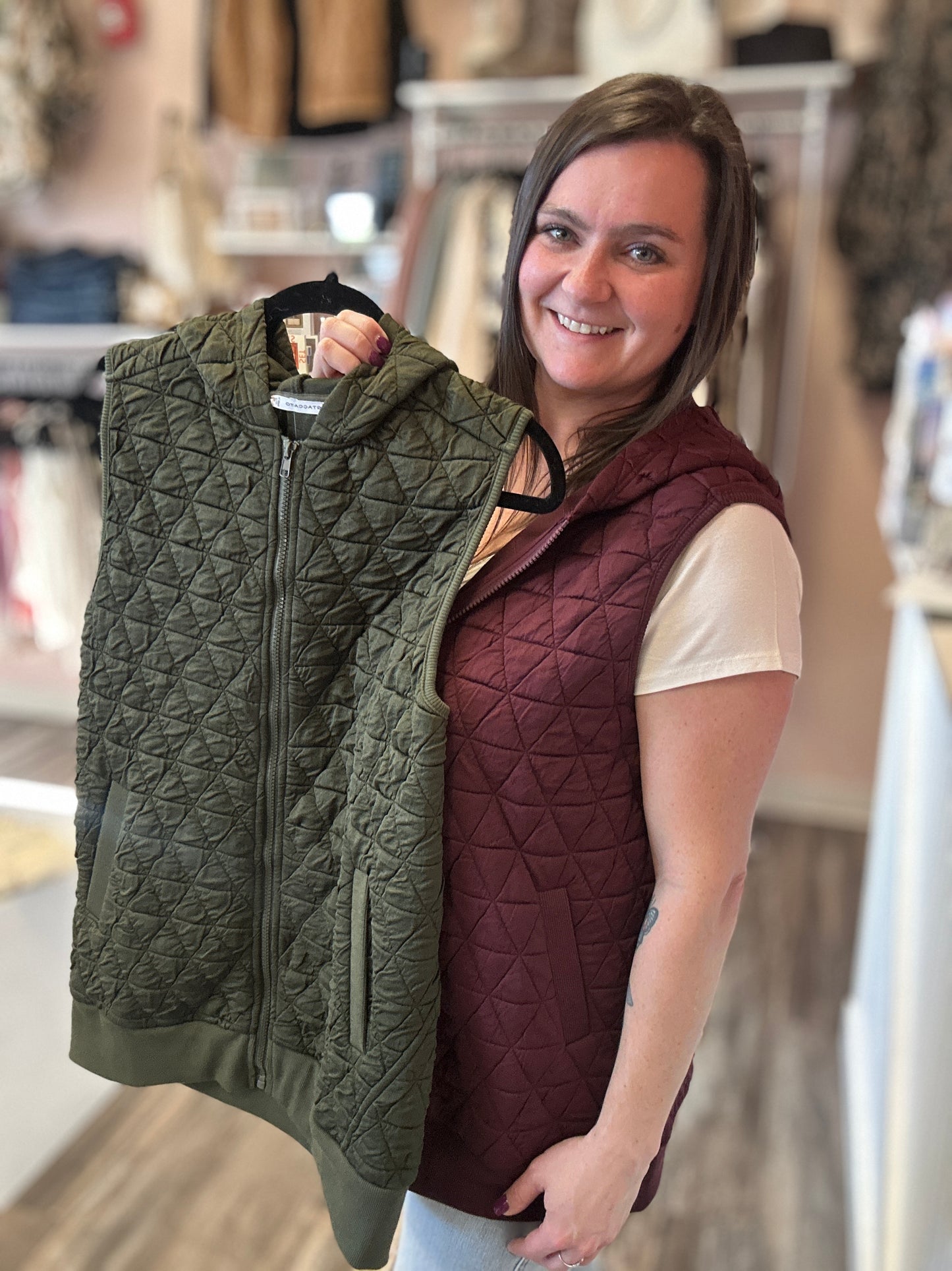 Hunter Green Quilted Zip Up Vest