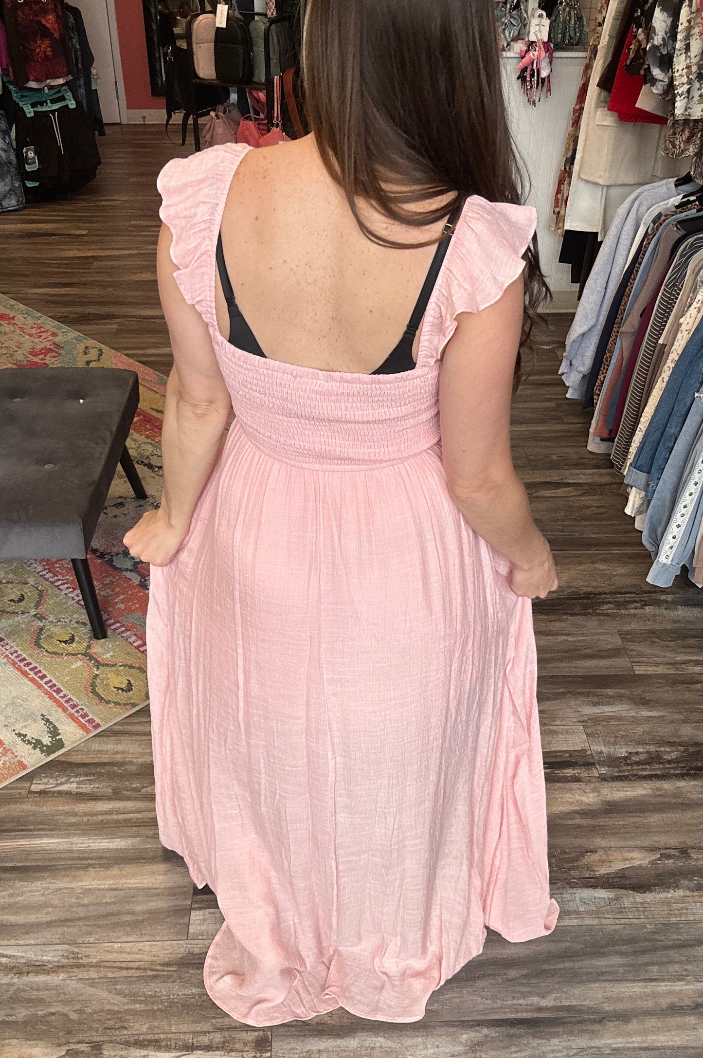 Peach Smocked Sleeveless Maxi