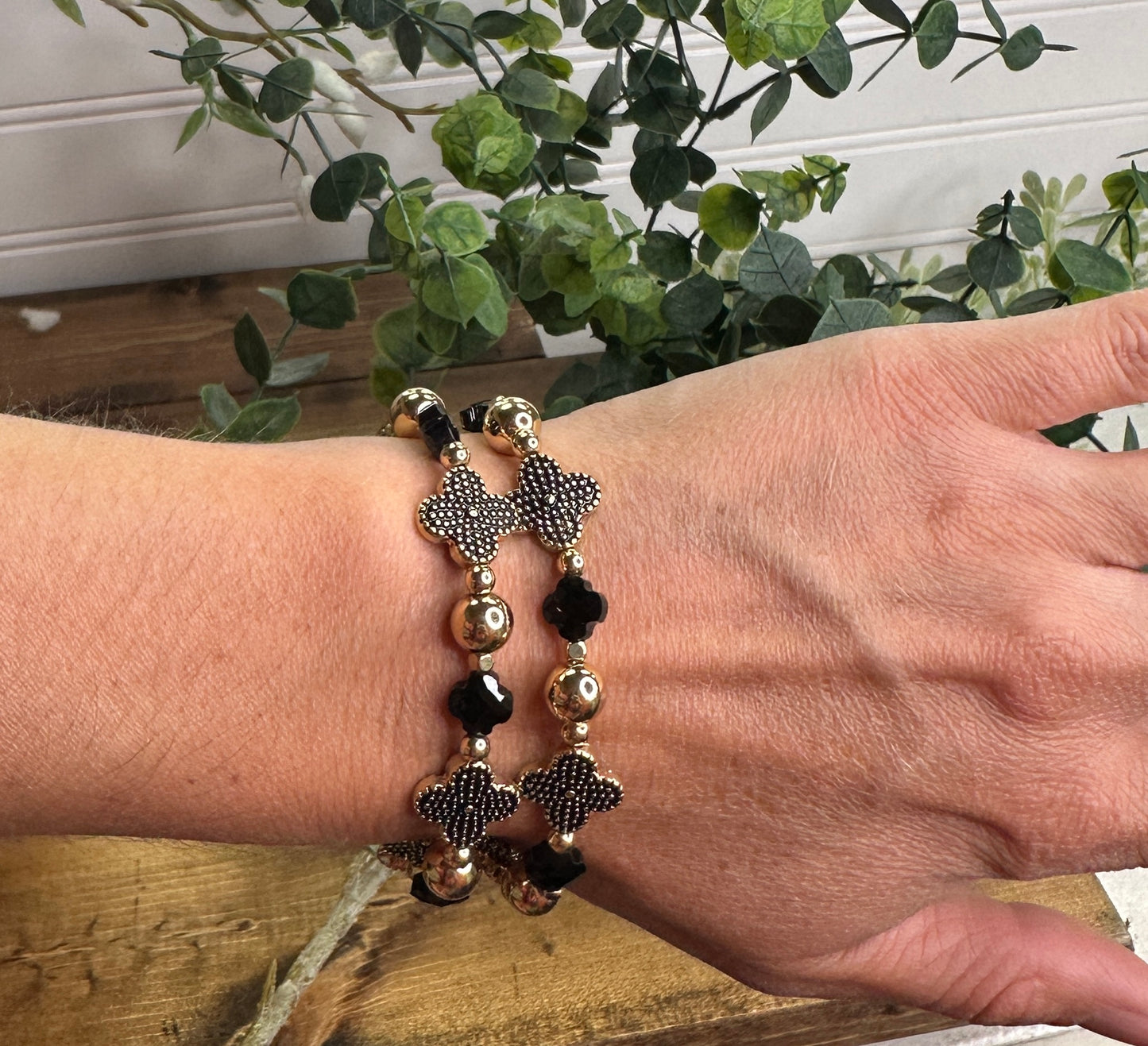 Gold and Black Clover Bracelet