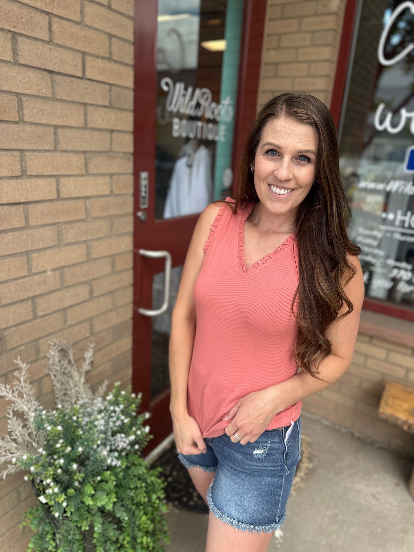V-Neck Frilled Knit Top