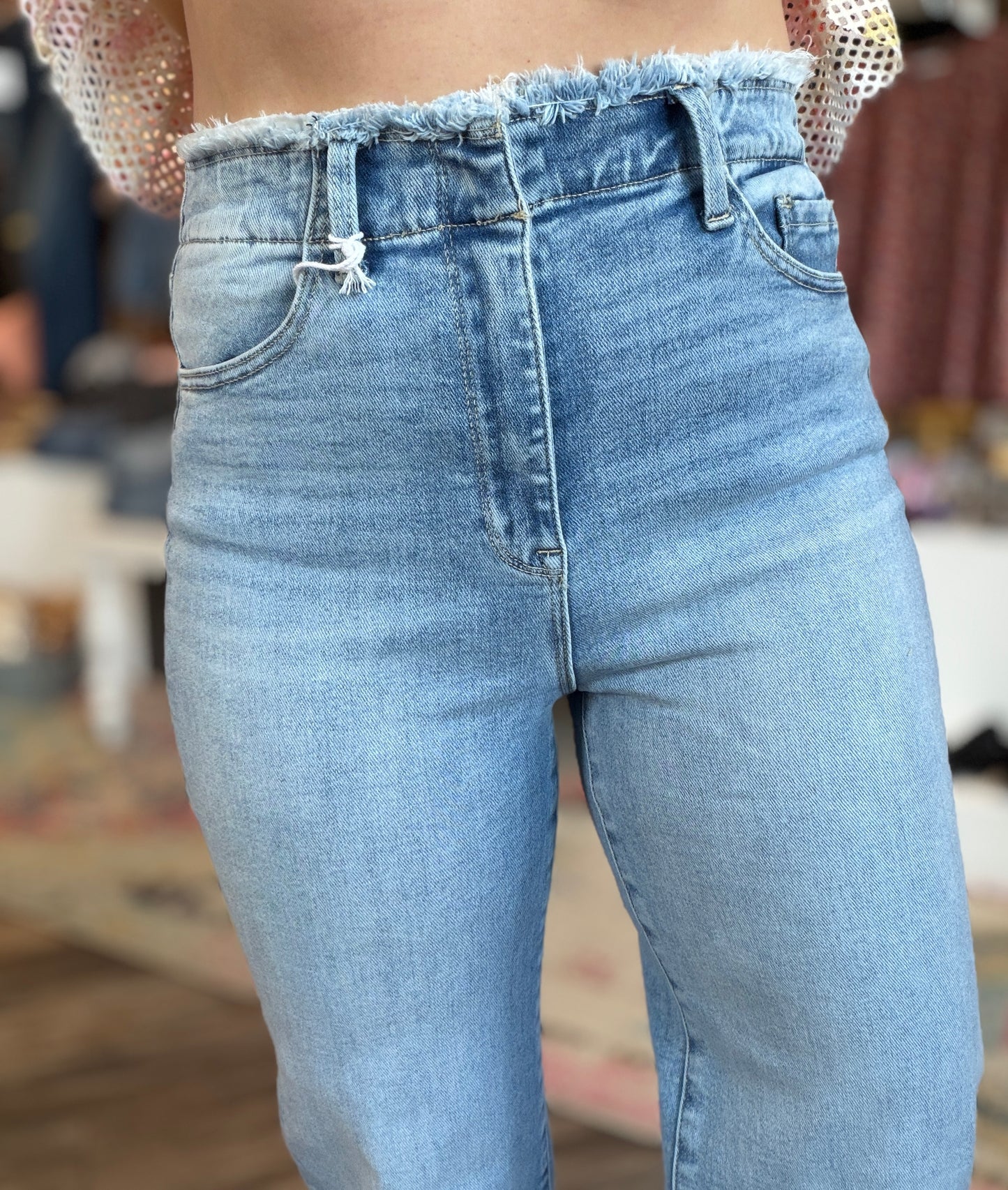 Gina Frayed Waist Straight Leg Jeans