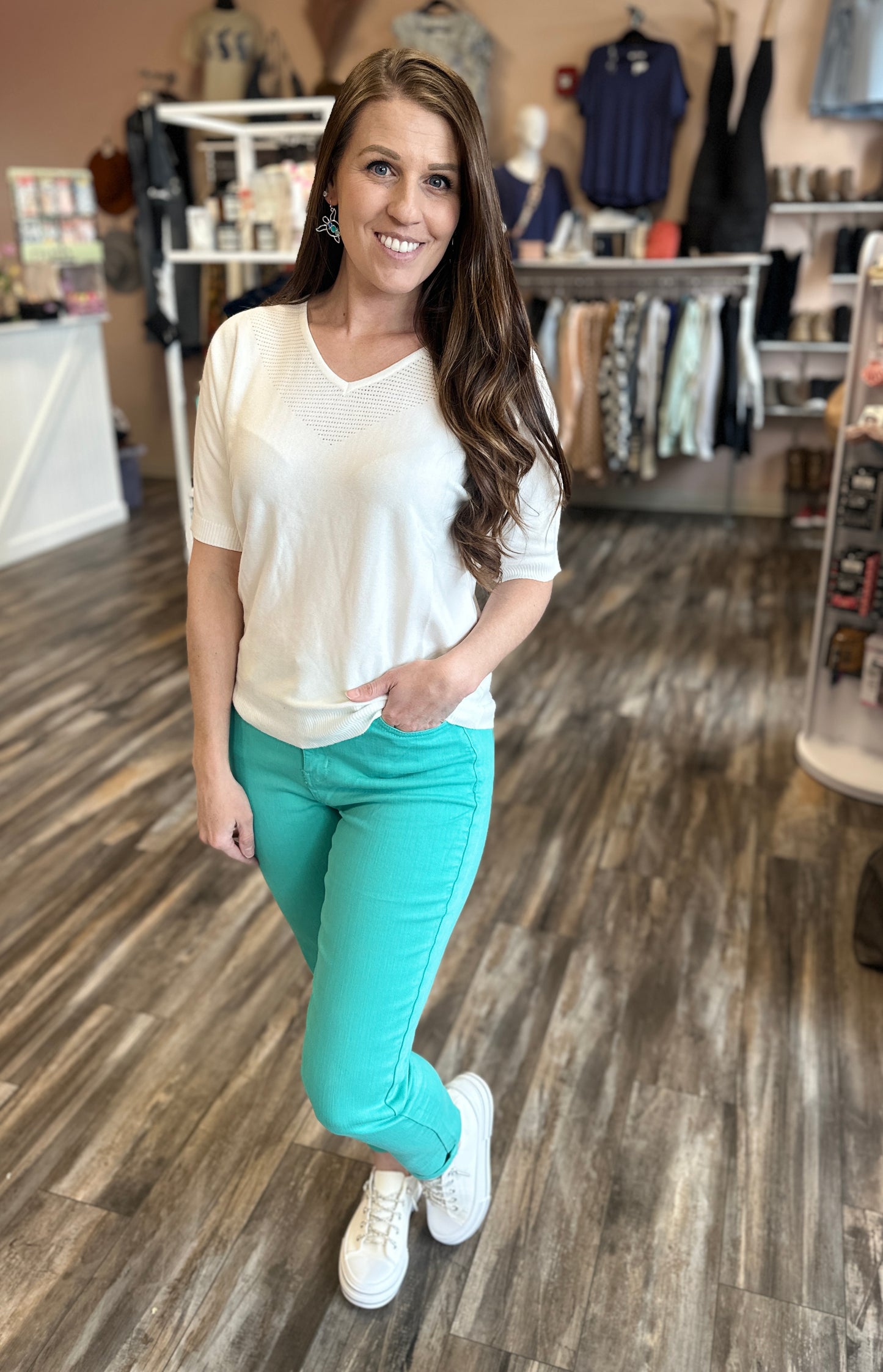 Pointelle Dolman Short Sleeve