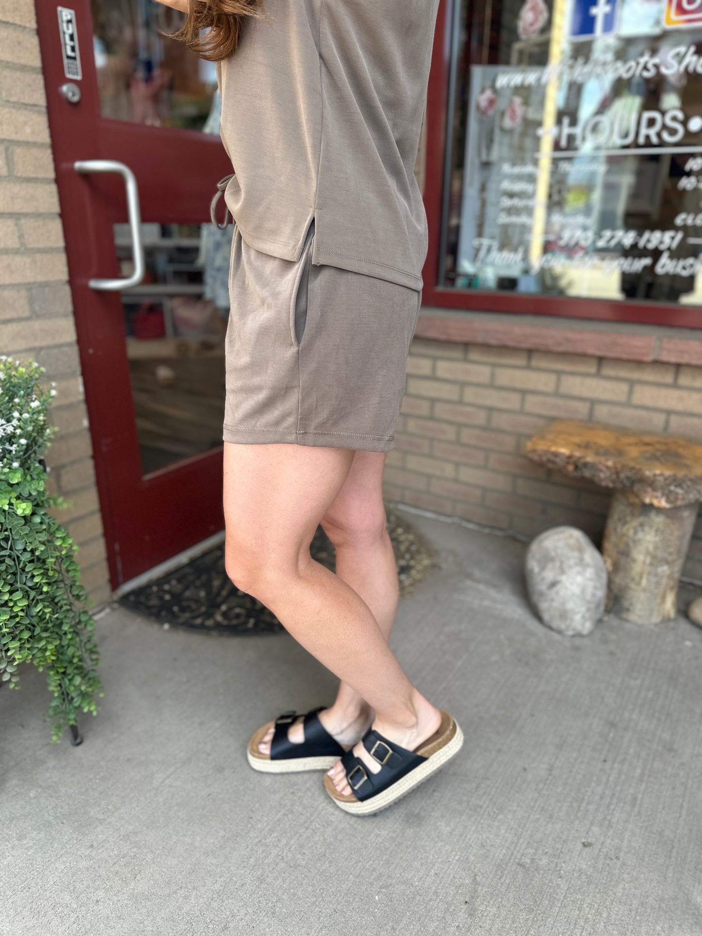 Mocha Elastic Waist Shorts
