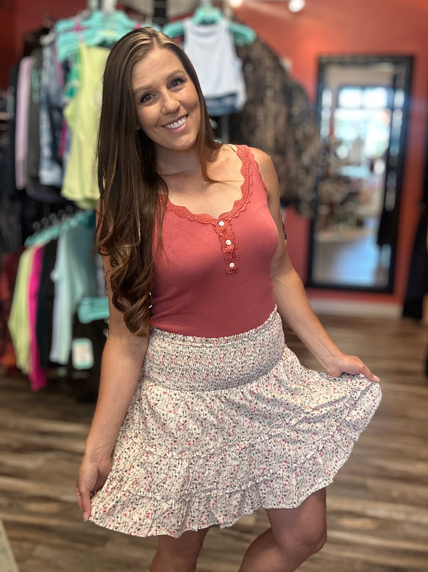 Ribbed Tank With Lace and Buttons