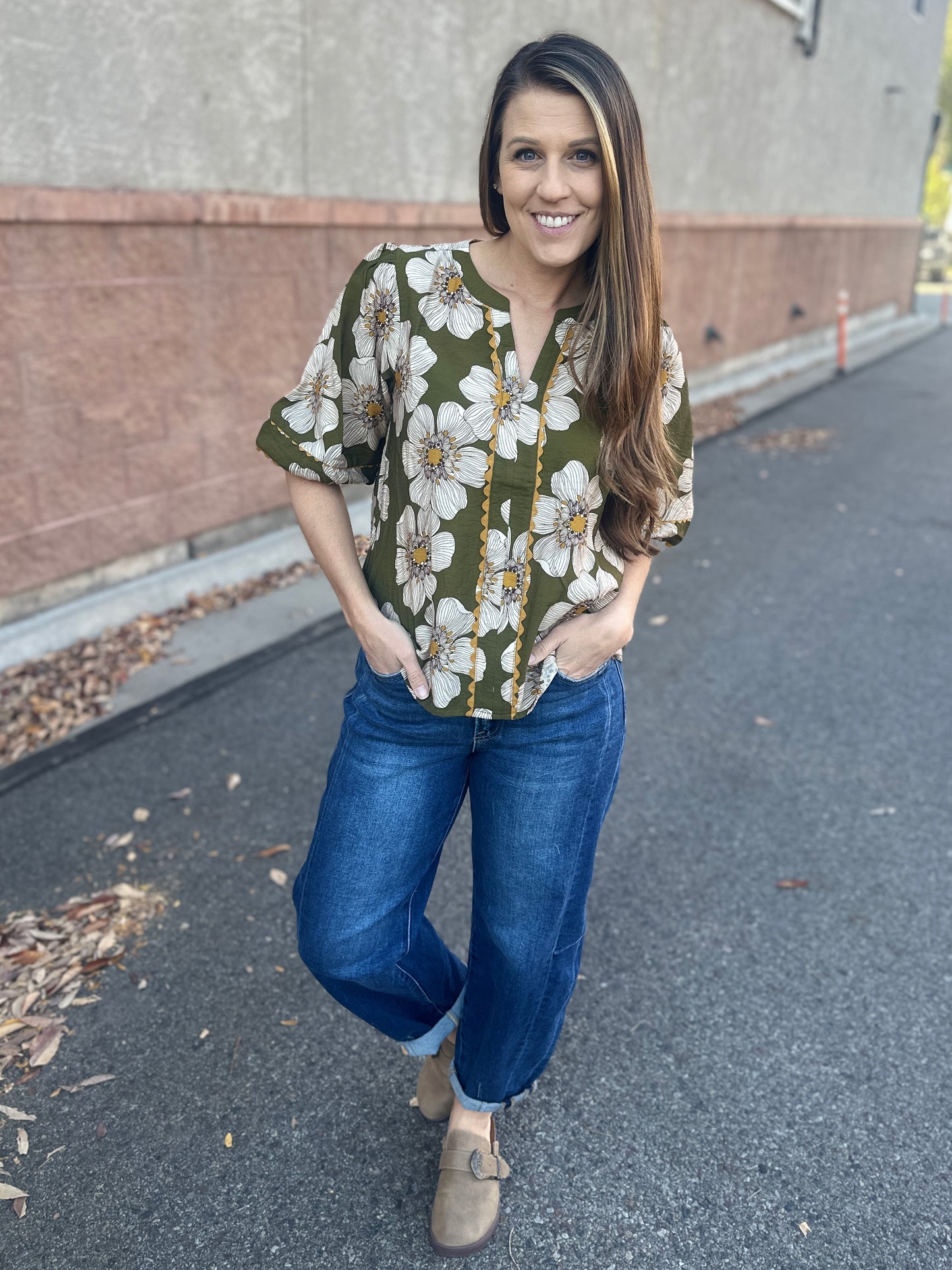 Olive Floral 3/4 Sleeve