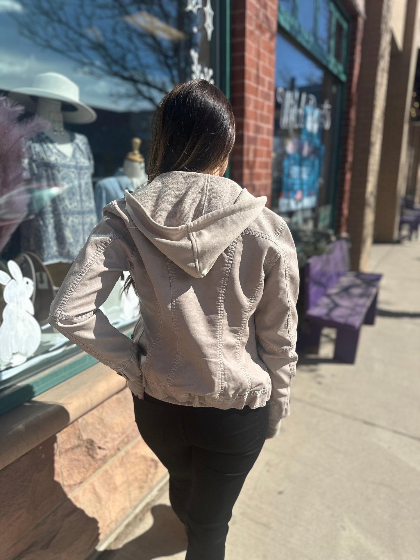 Leather Bomber Jacket with Removable Hood