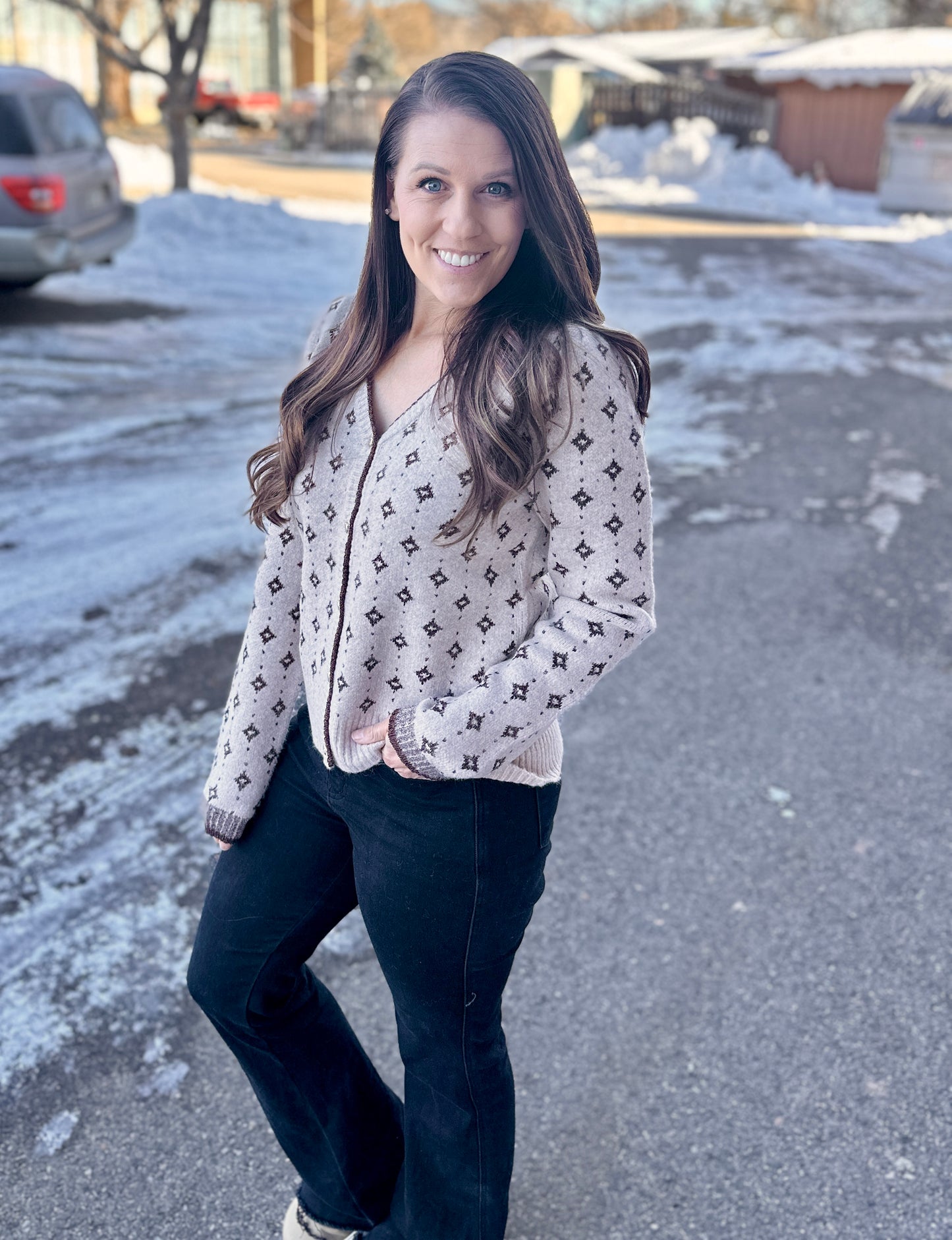 Diamond Pattern Button Down Cardigan