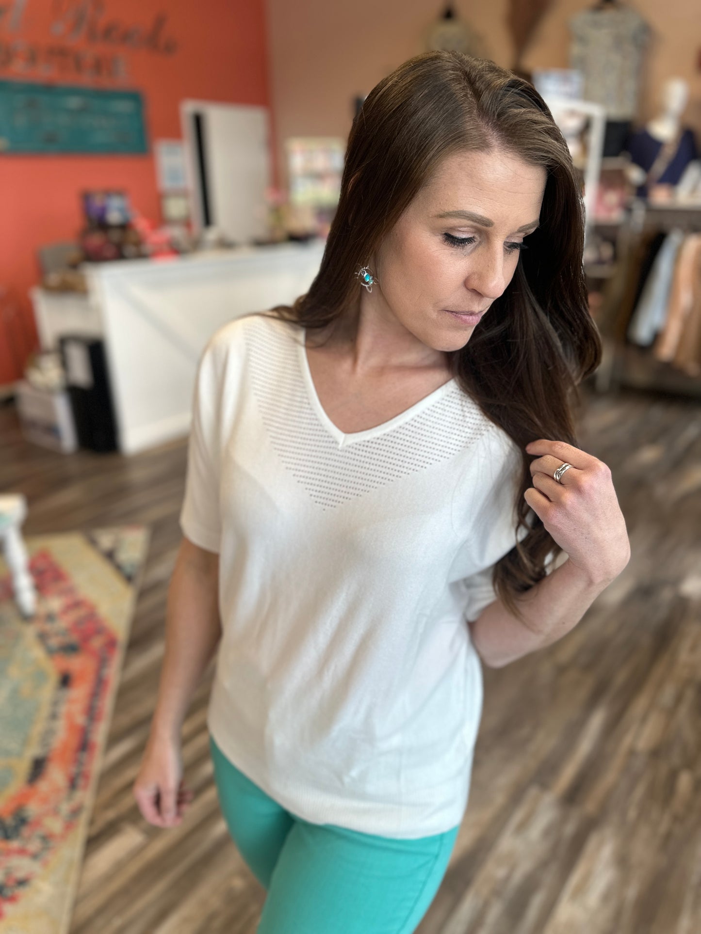 Pointelle Dolman Short Sleeve