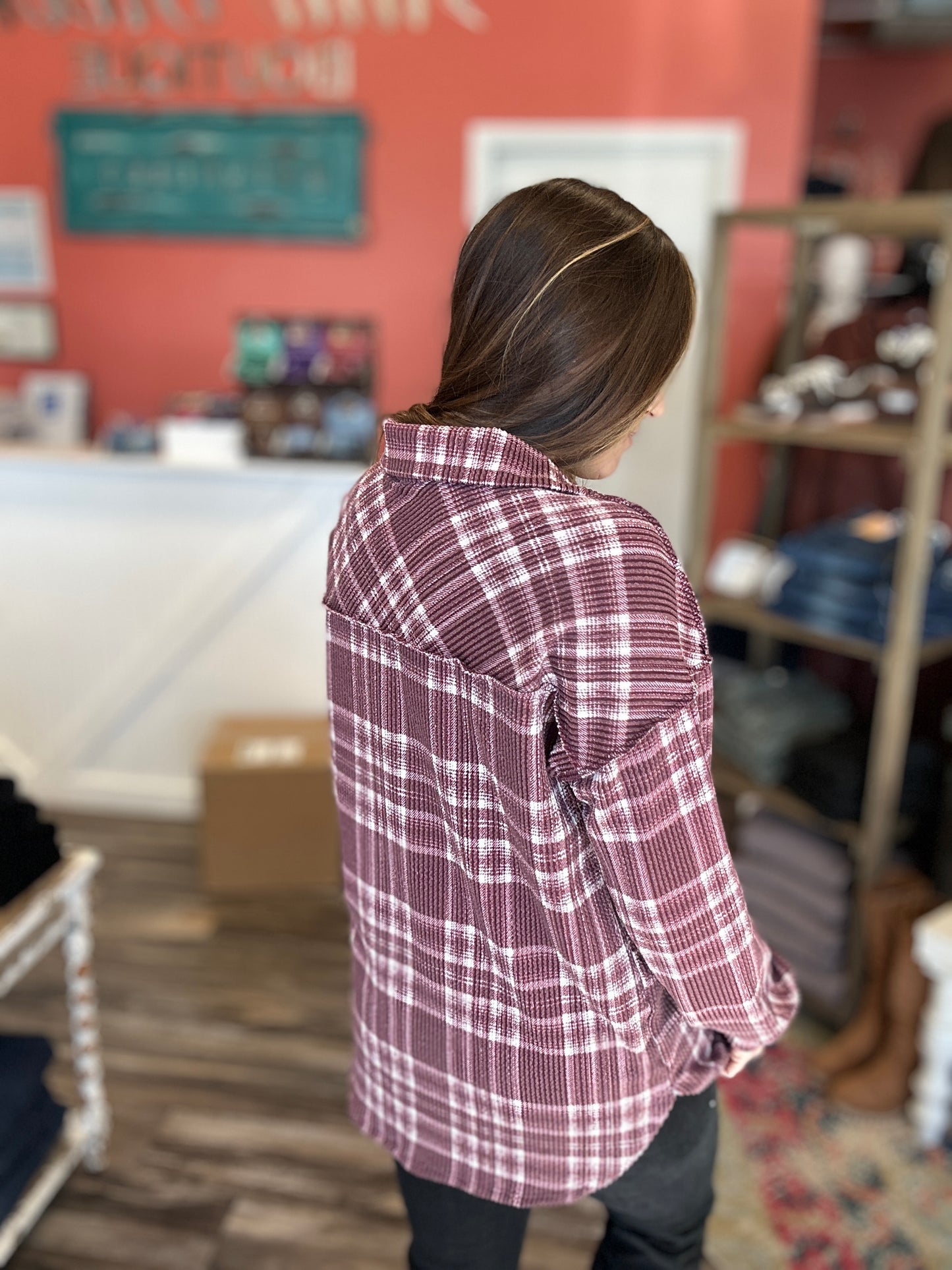 Burgundy Ribbed Button UP
