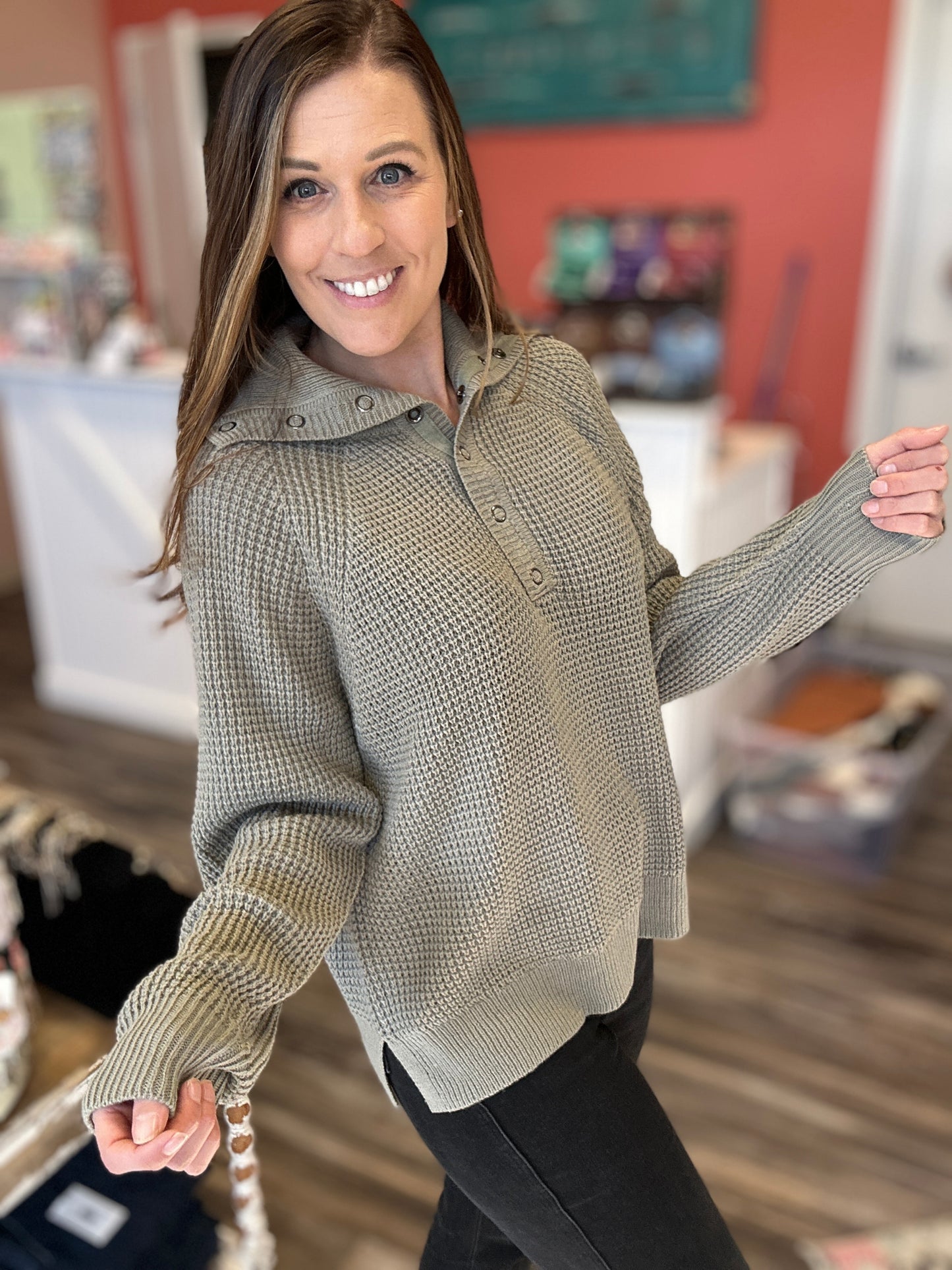 Knit 3/4 Button Sweater