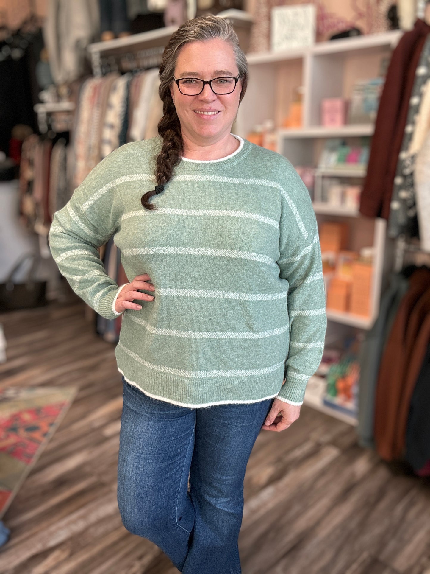 Sage Striped Sweater