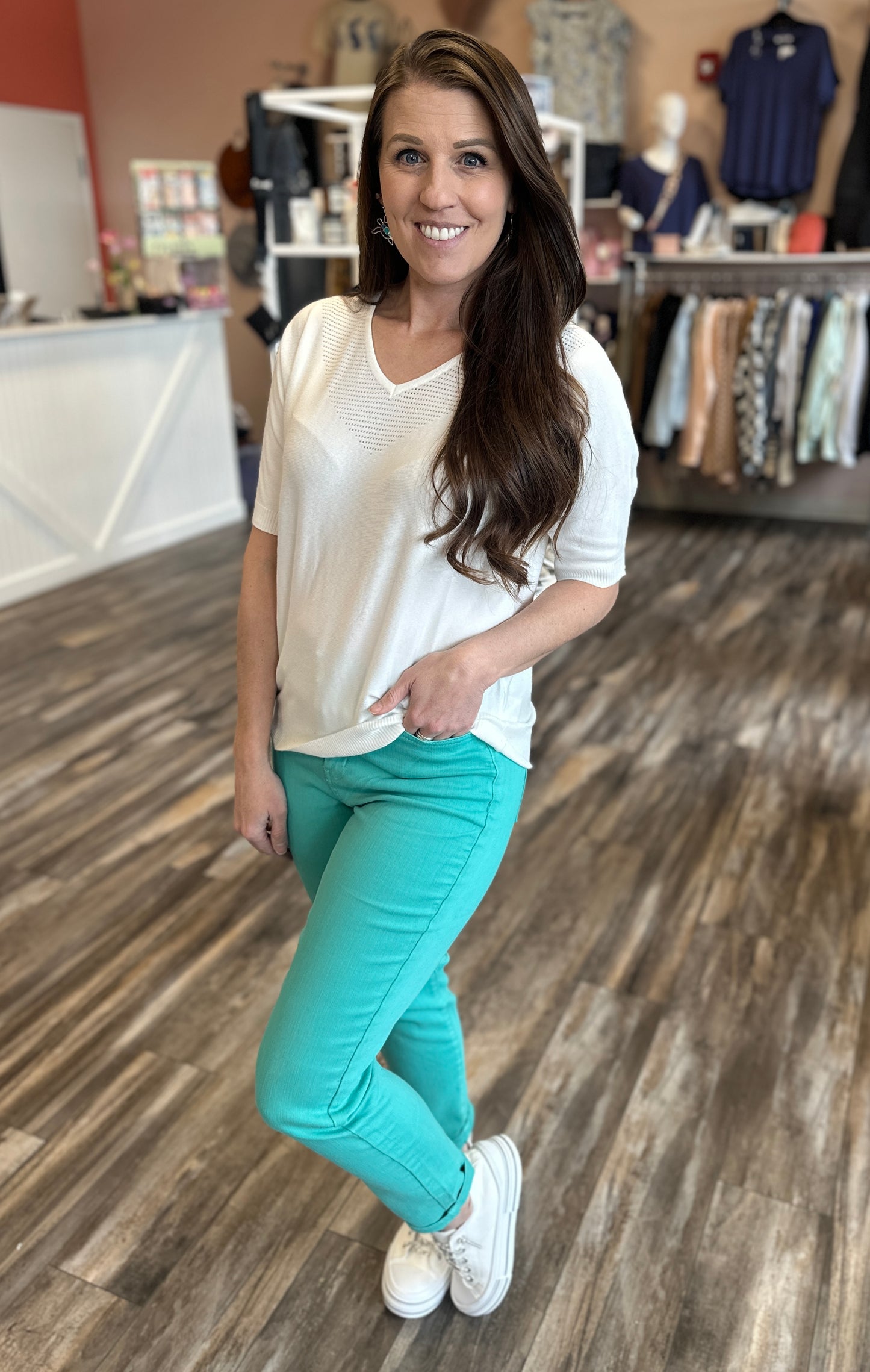 Pointelle Dolman Short Sleeve
