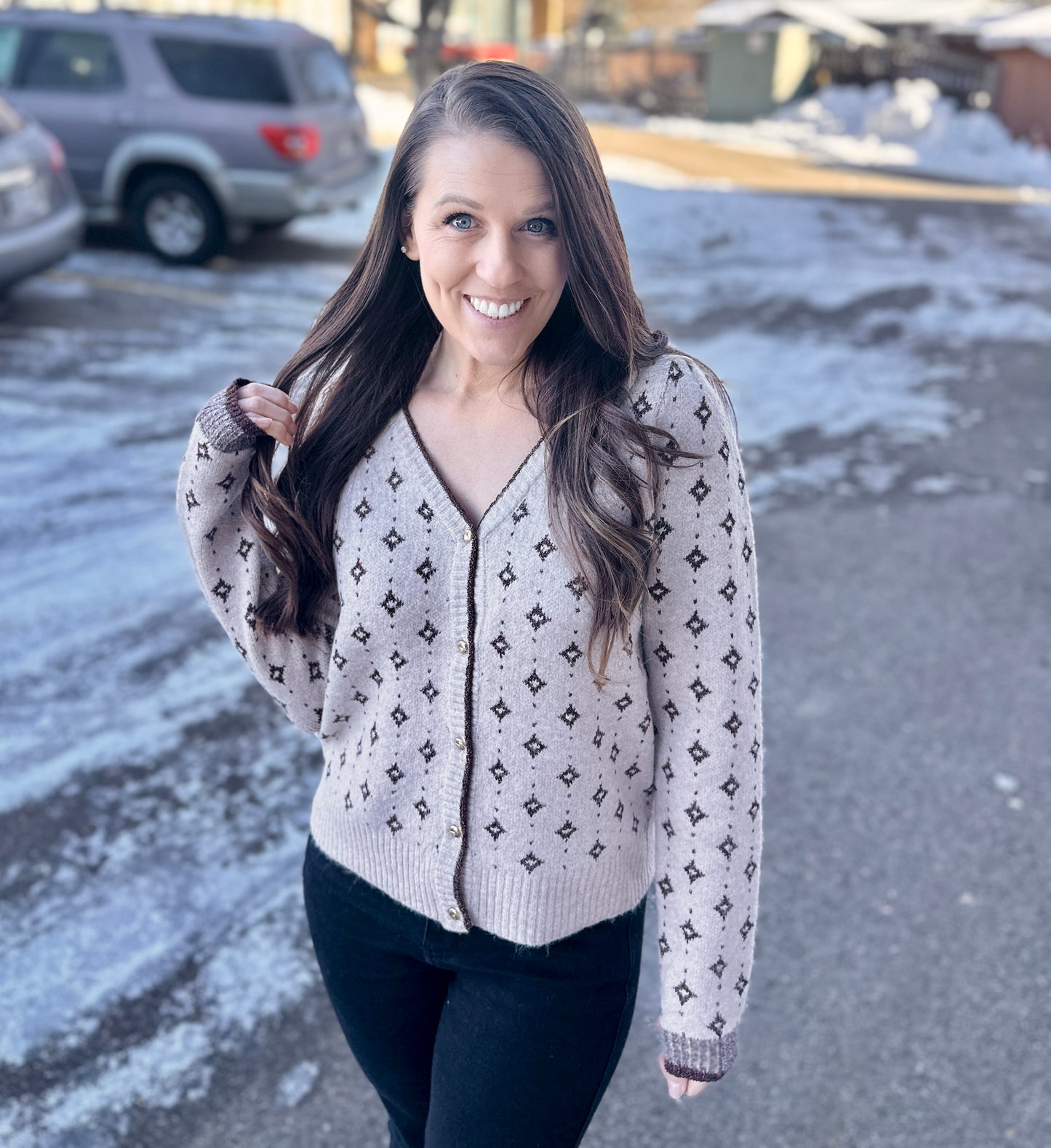 Diamond Pattern Button Down Cardigan