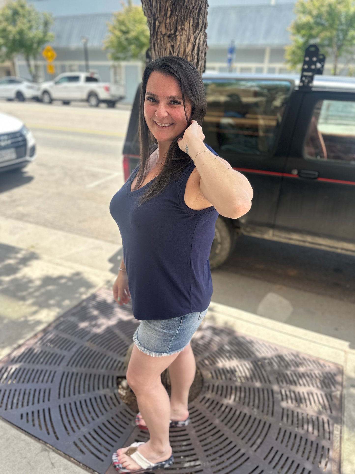 Smocked V-Neck Tank