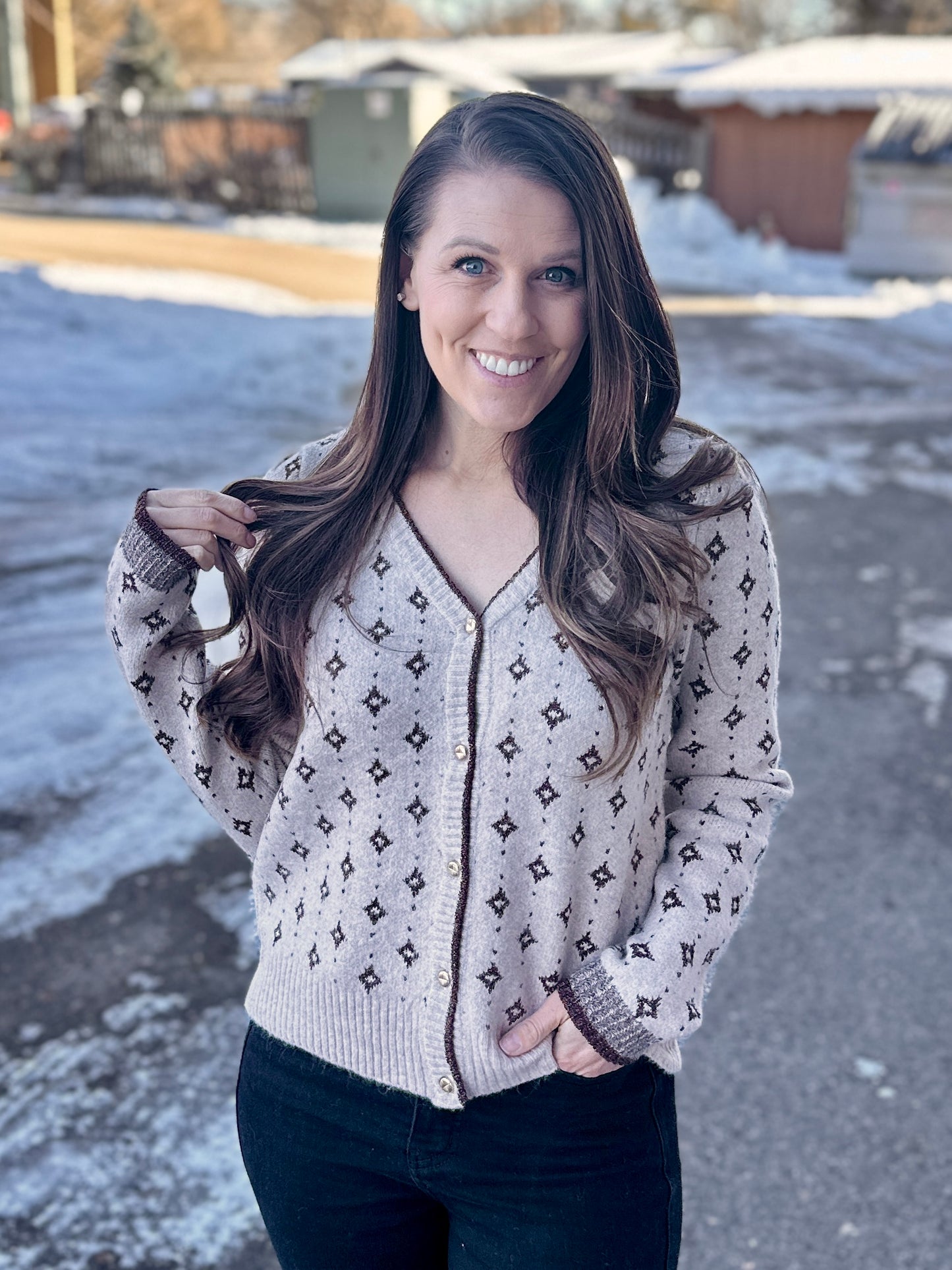 Diamond Pattern Button Down Cardigan