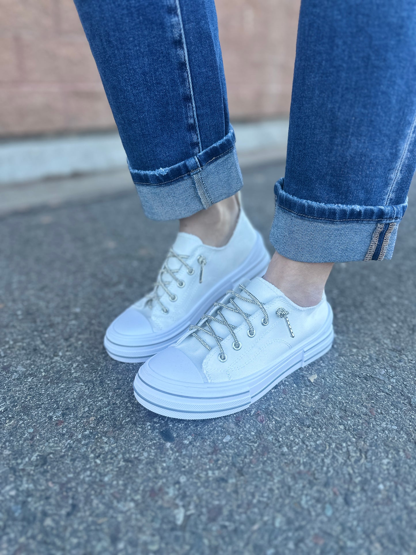 White Platform Sneaker with Bling