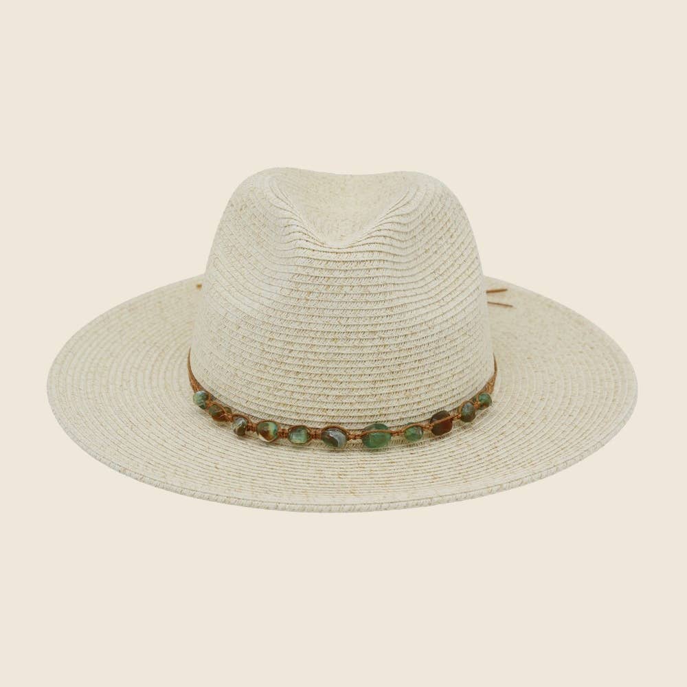Braided Stone Strap Straw Fedora Hat