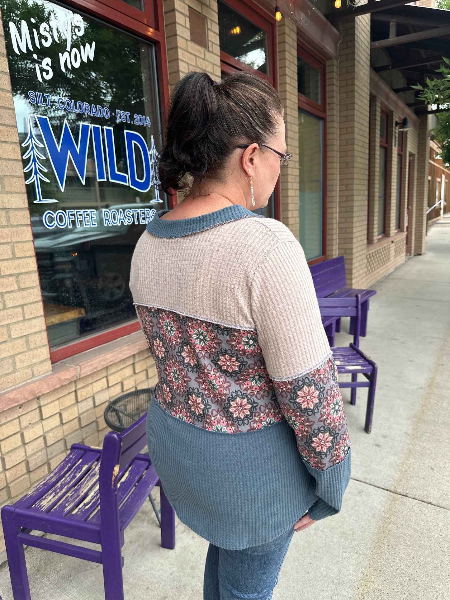 Waffle Knit Geometric Long Sleeve
