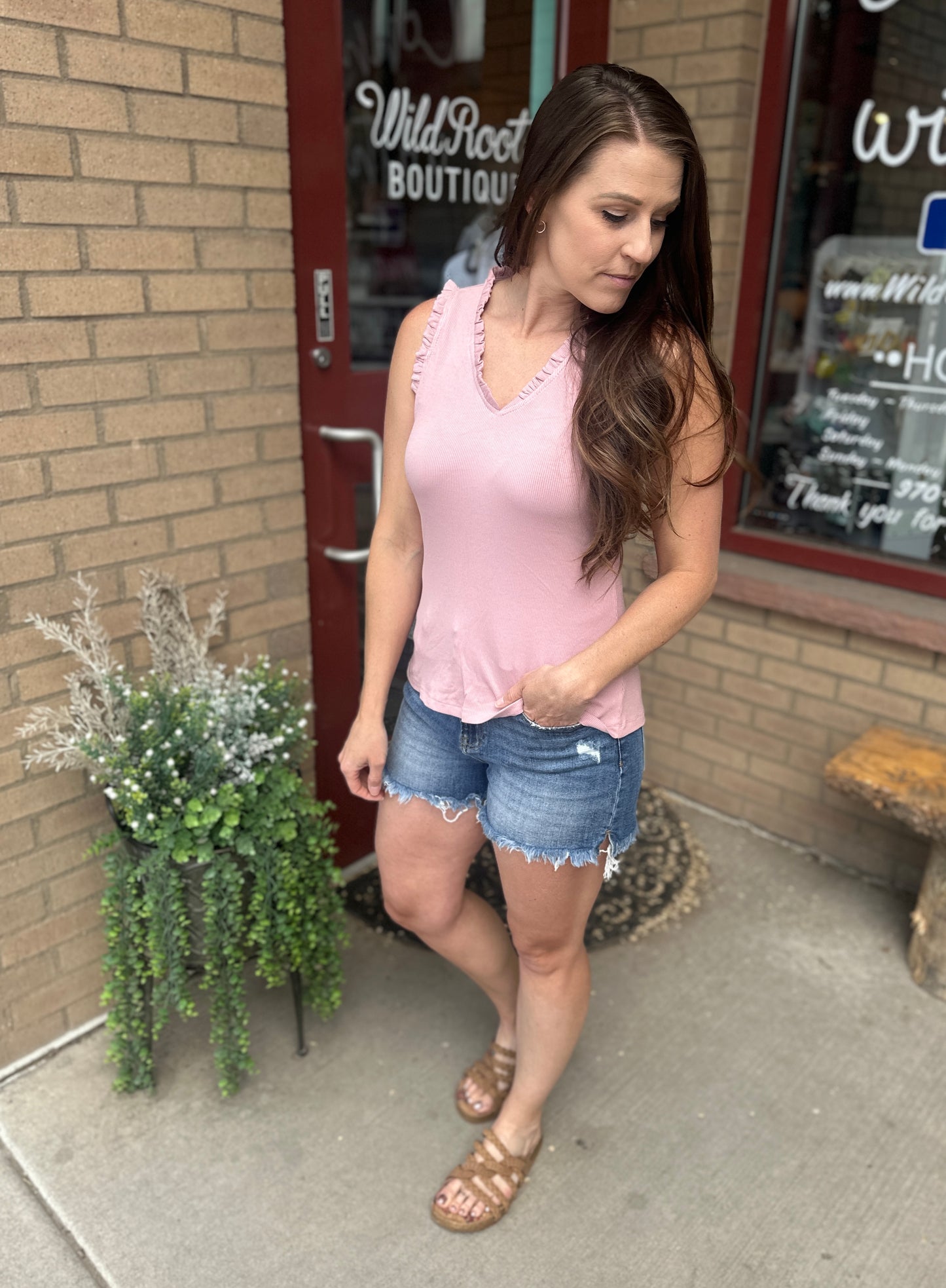 V-Neck Frilled Knit Top