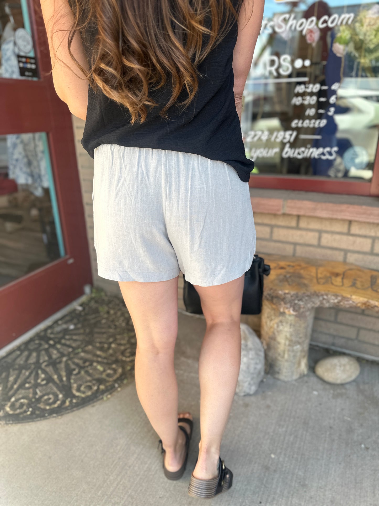 Dusty Blue Linen Blend Shorts