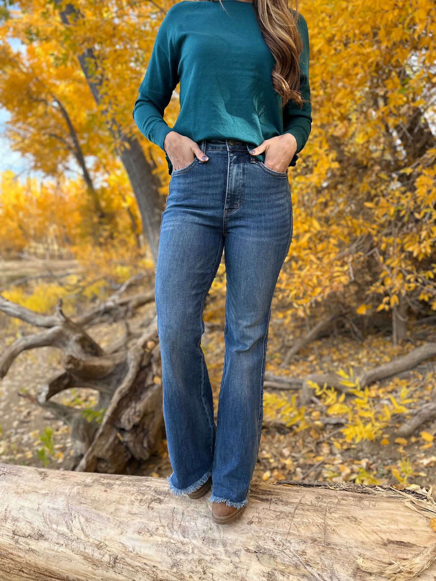 "Janice" High Waist Frayed Flare