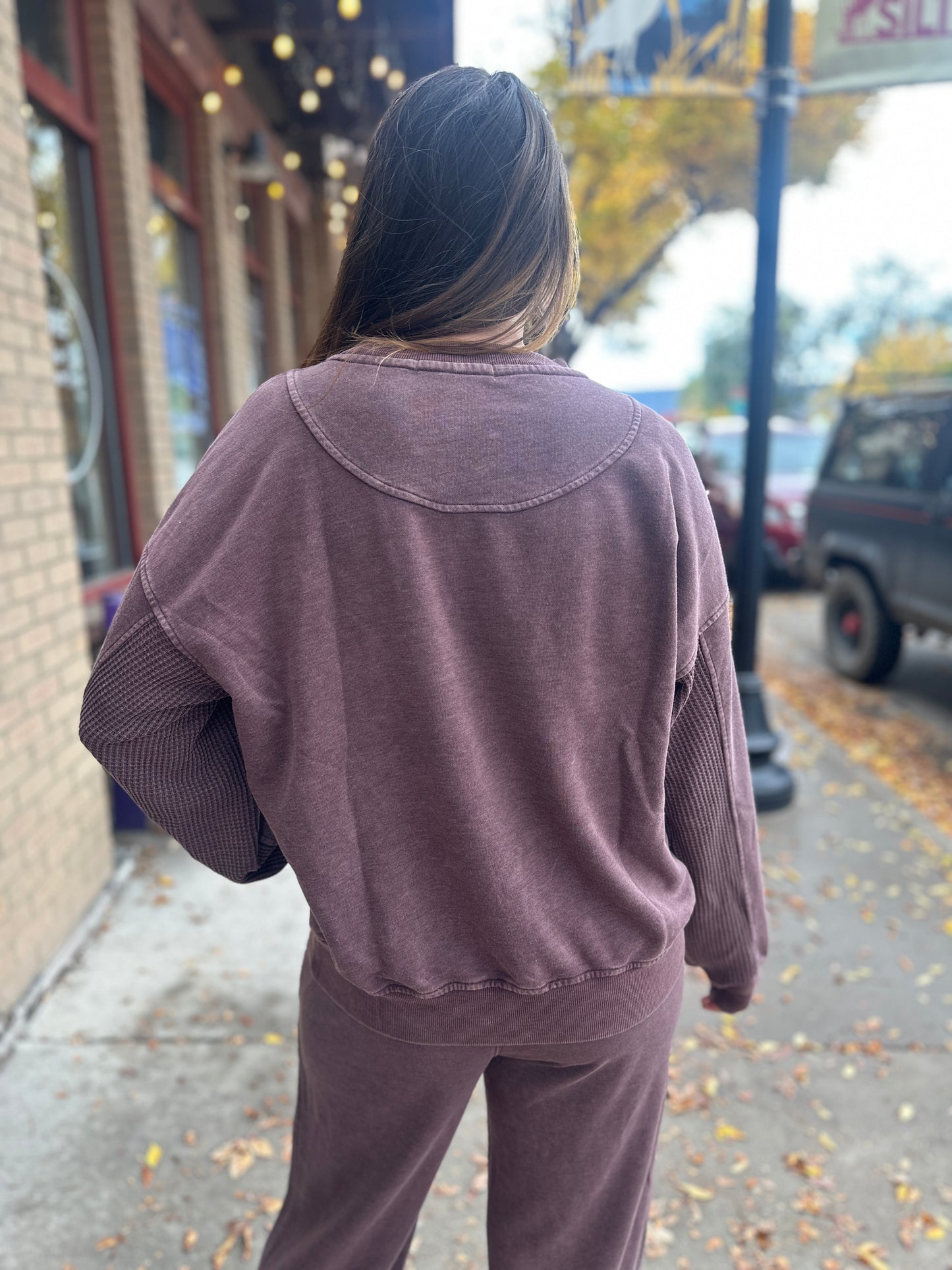 Dark Cherry Waffle Contrast Sweatshirt