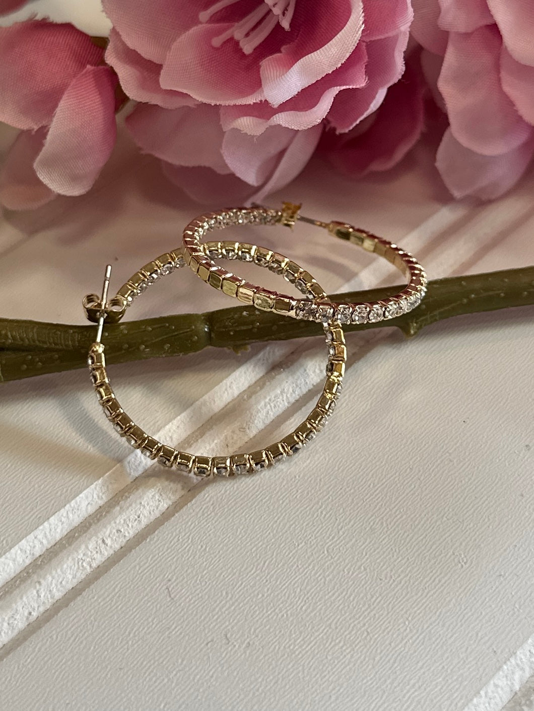 Gold Rhinestone Hoop Earrings