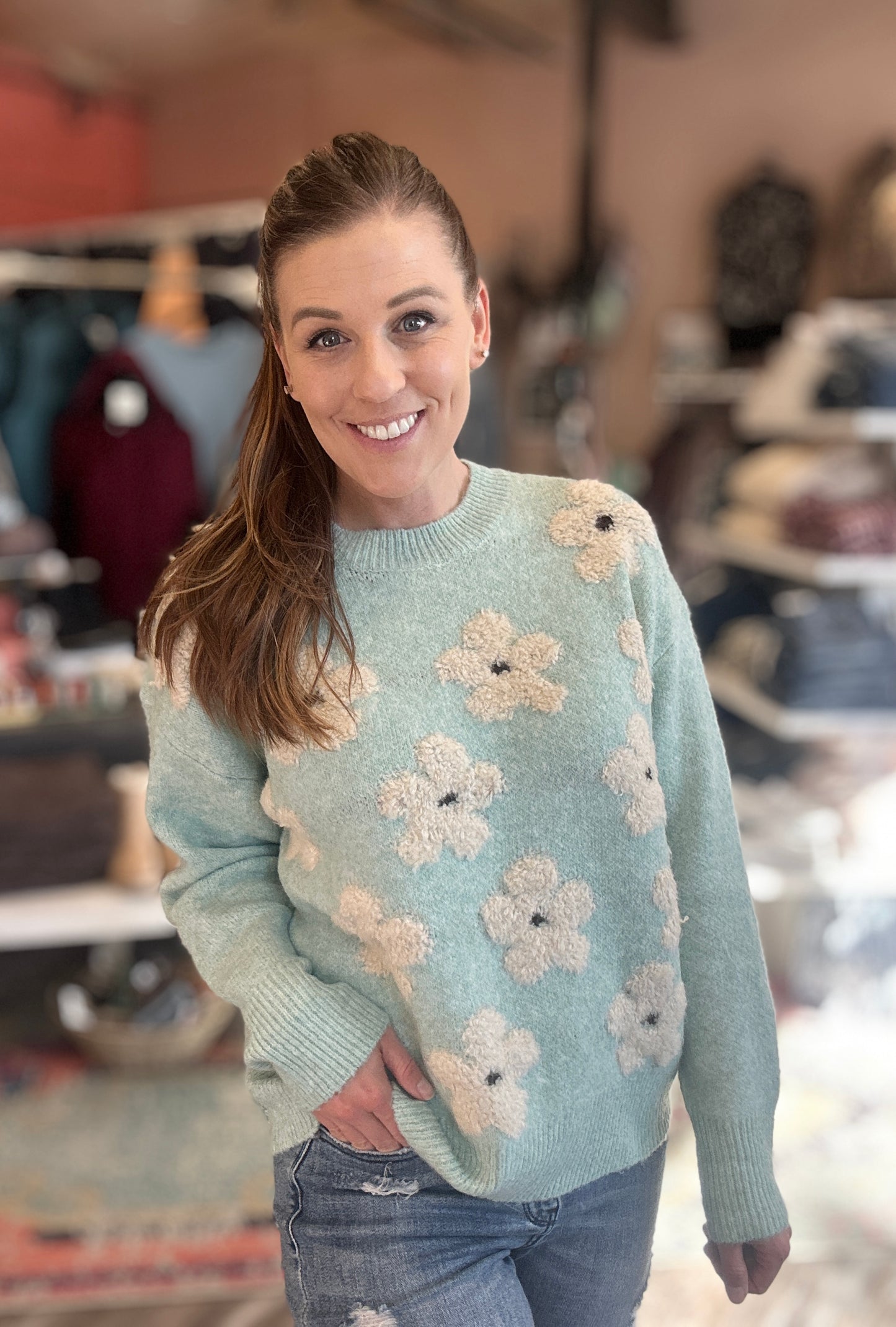 Flower Jacquard Pullover Sweater